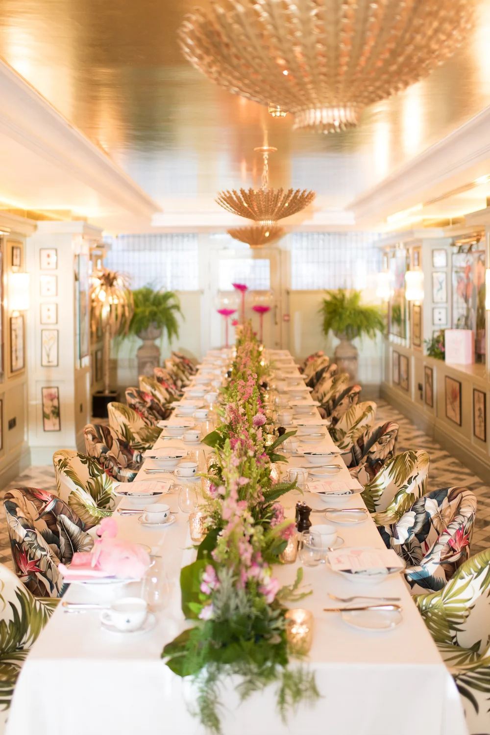 Pink London Baby Shower at The Ivy, Chelsea with flamingoes