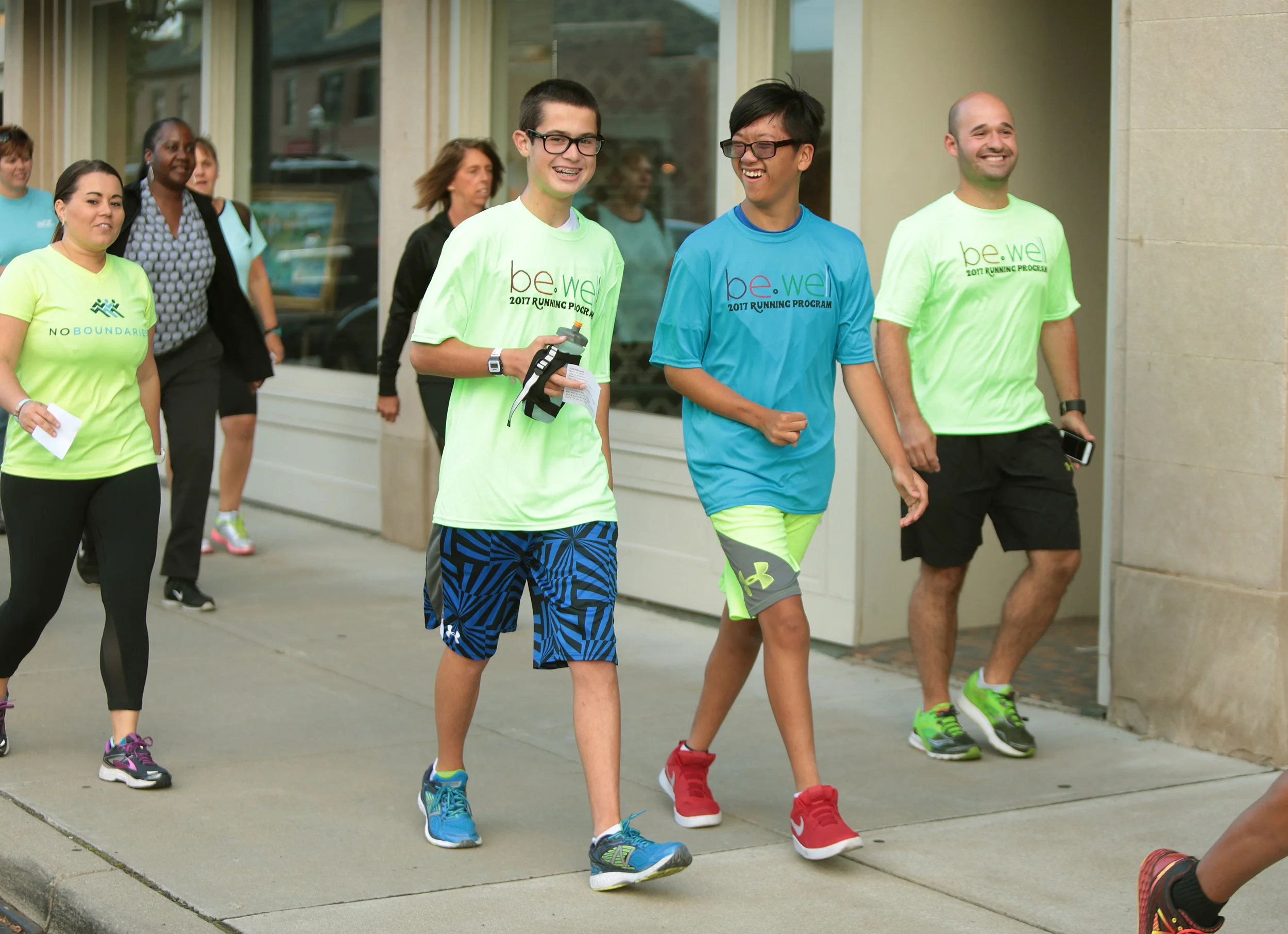 The group of runners and their buddies starts at Fleet Feet Sports twice a week to train for the Matthew 25 Hunger 5K. The race will take place on November 4th.