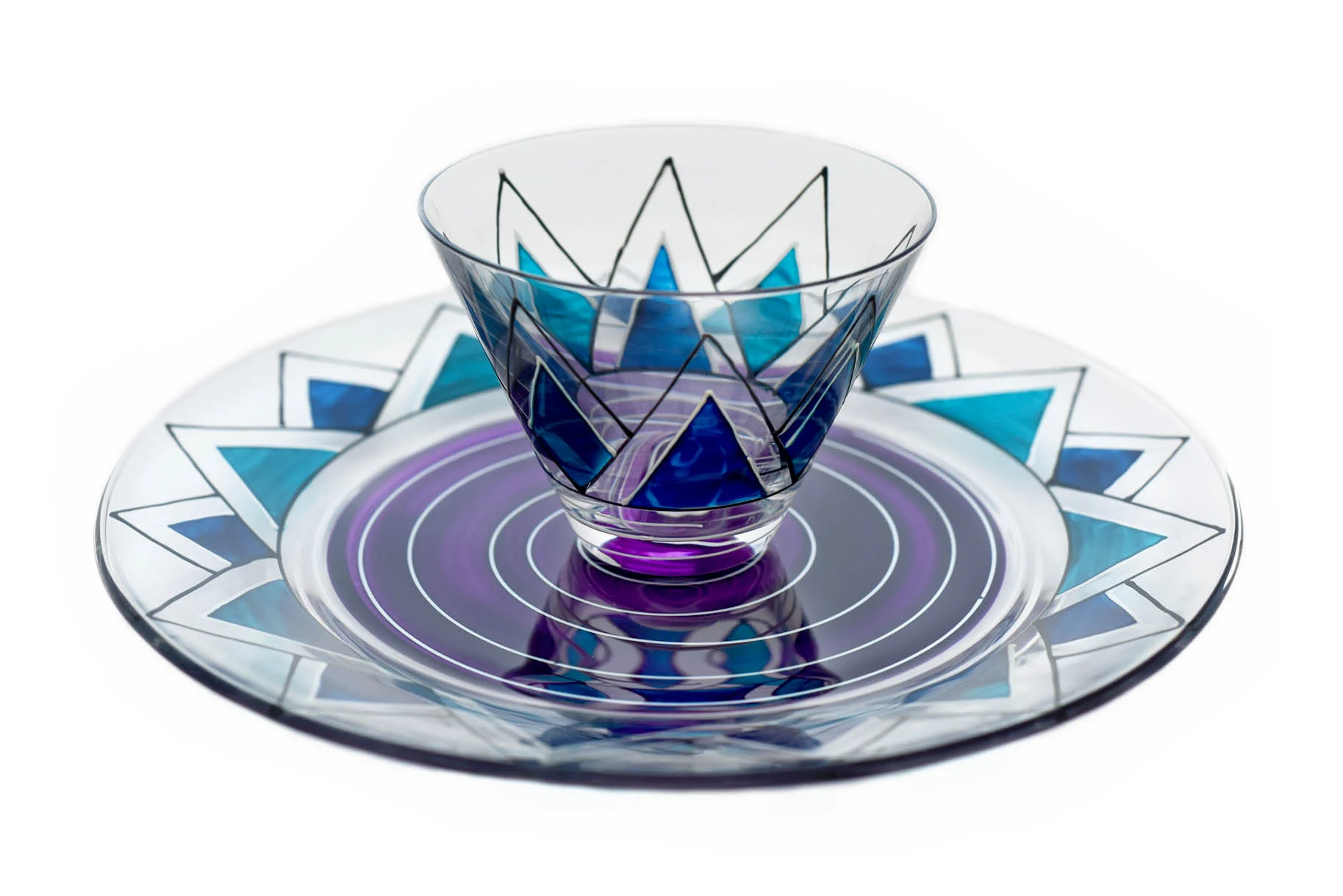 #28 - STANDARD GLASS PLATE, 10.5" DIA WITH TULIP BOWL (ART DECO DESIGN)