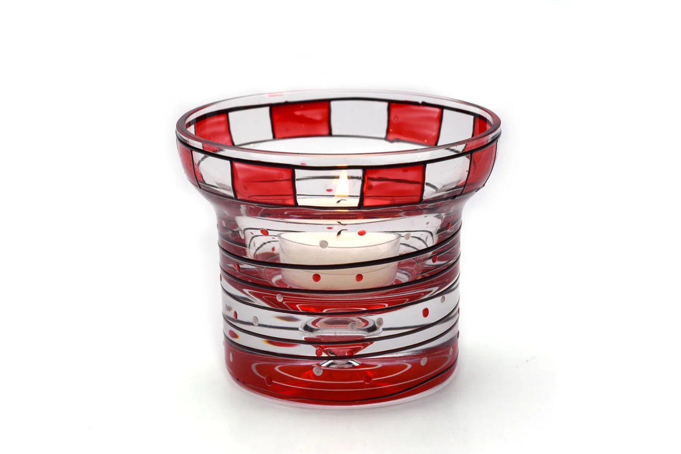 #31 - TEA LIGHT, 4" DIA X 3.25"H (DOT WITH BLOCK RIM DESIGN)