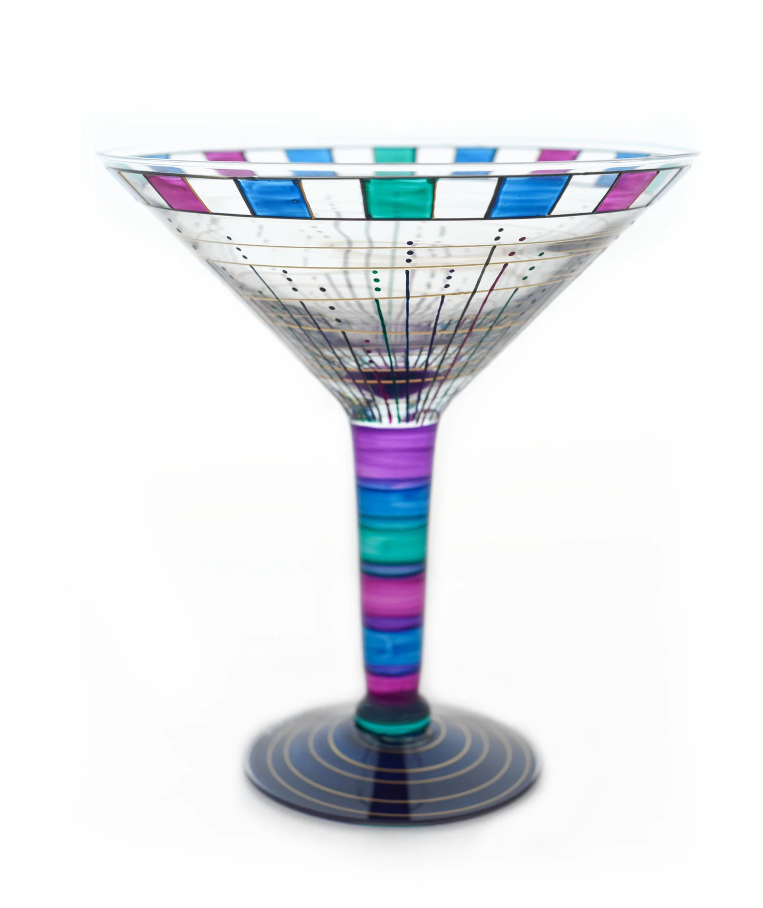 #38 - LARGE SERVING MARTINI, 9.25" DIA X 10"H (LINE DOT BLOCK RIM DESIGN)