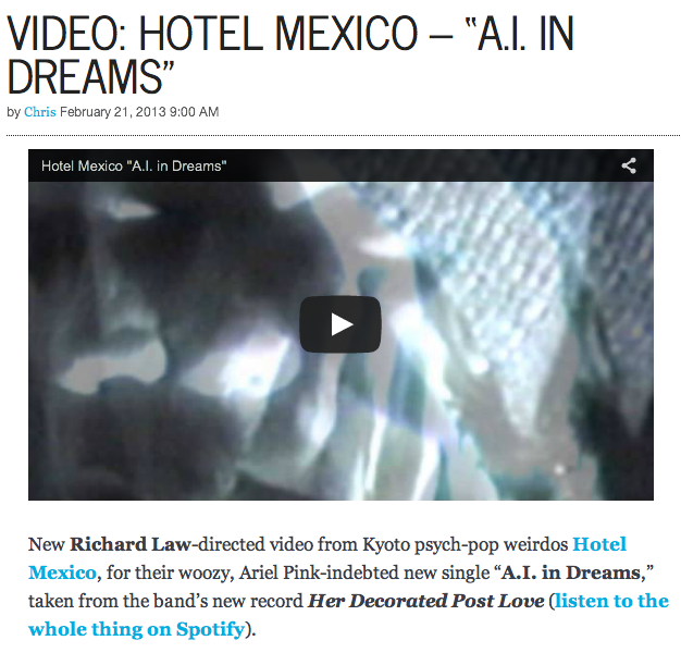 Gorilla vs Bear: Video: Hotel Mexico - "A.I. In Dreams"