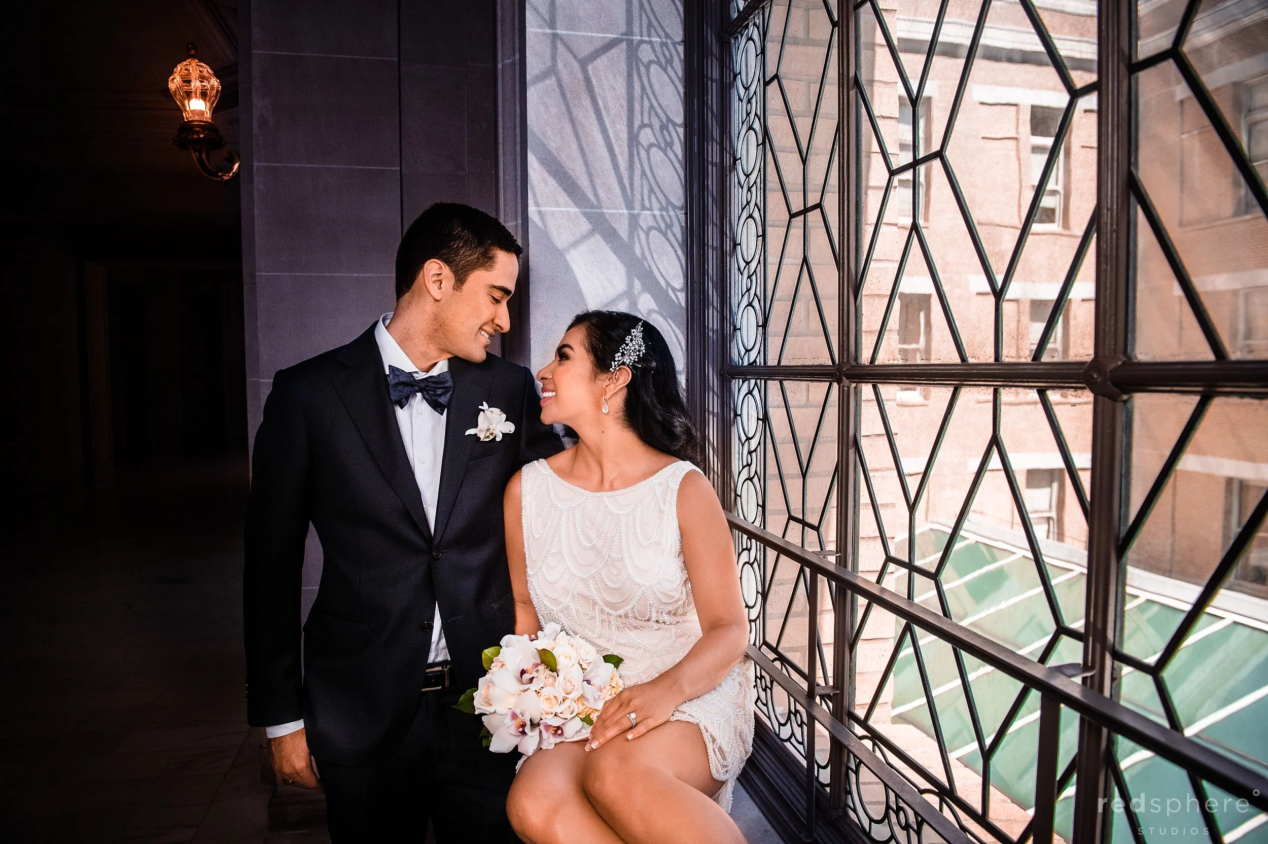 Bride With Bouquet and Groom at San Francisco City Hall Wedding