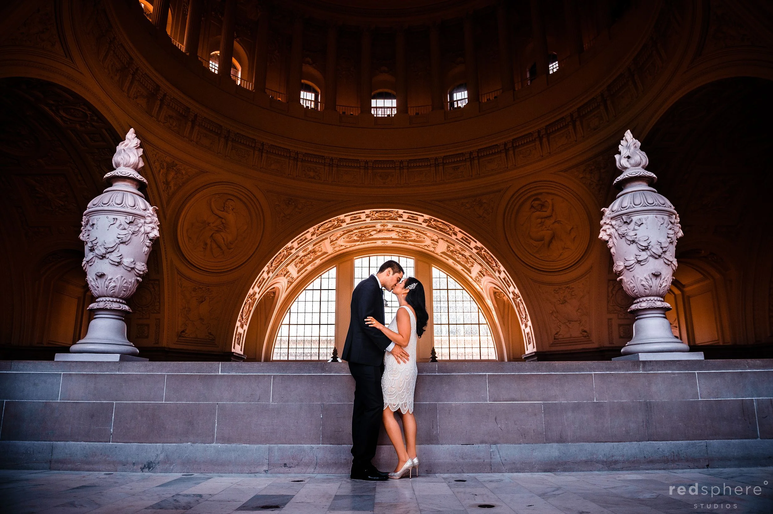 Bride and Groom Kiss at San Francisco City Hall Wedding