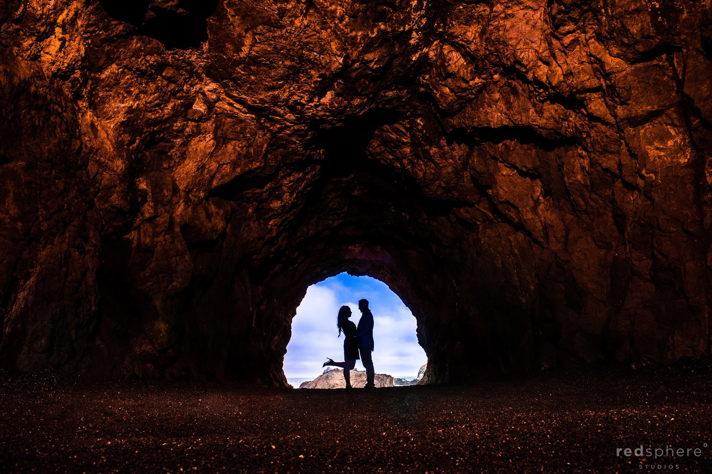 Sutro Bath Cave Couple Silhouette Engagement, San Francisco Sutro Baths Engagement Session