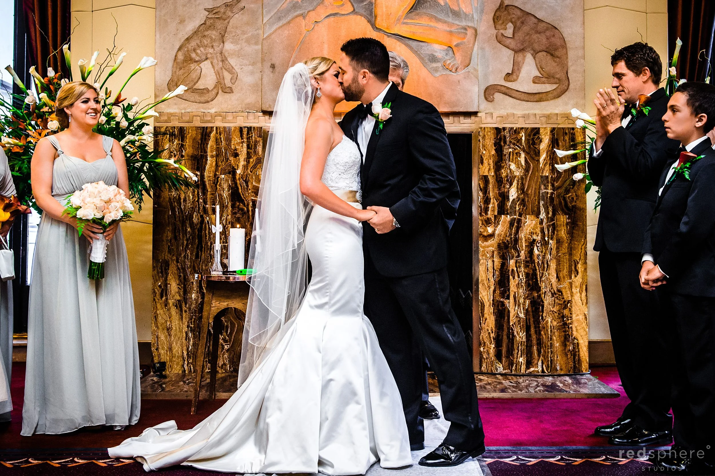 Bride and Groom Share a Intimate Kiss After Vows are Said, City Club Wedding San Francisco