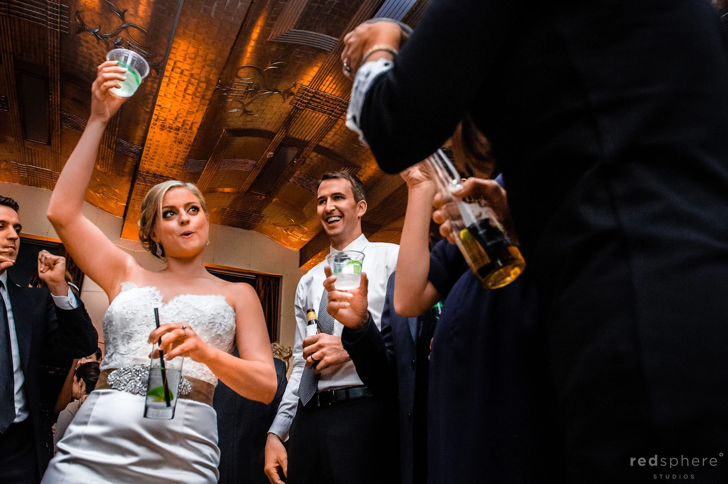 Bride and Guests Give Toast at City Club San Francisco Wedding After Party