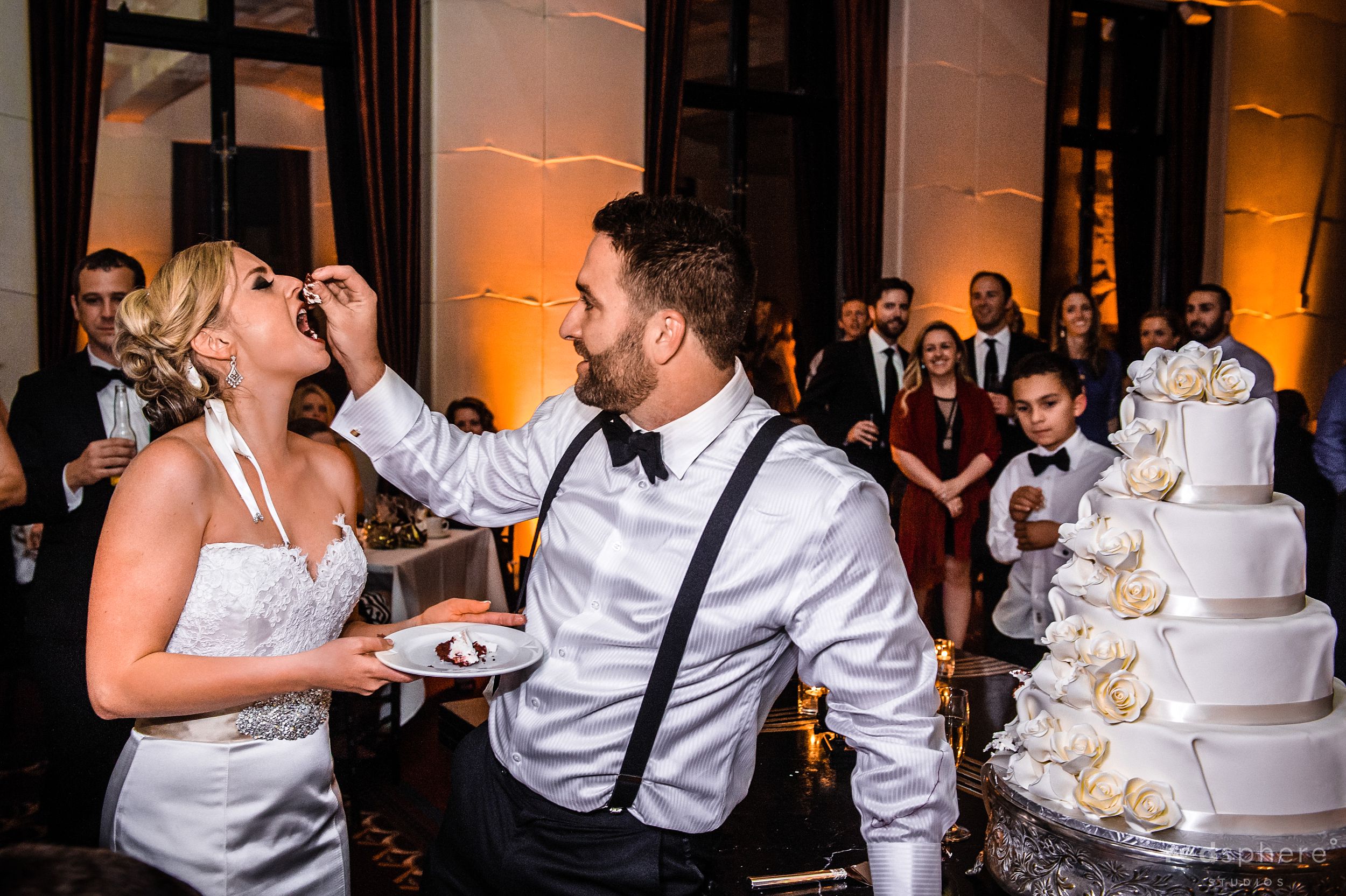 Grooms Feeds Bride Some Cake at City Club San Francisco After Party