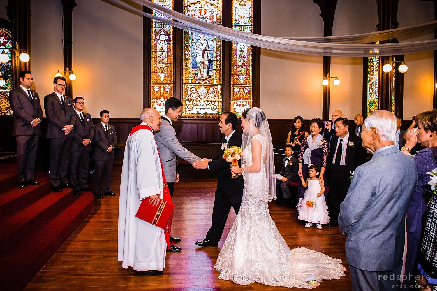 Groom Gets Approval From the Bride's Father at the end of the Aisle, St. John's Presbyterian Church Wedding