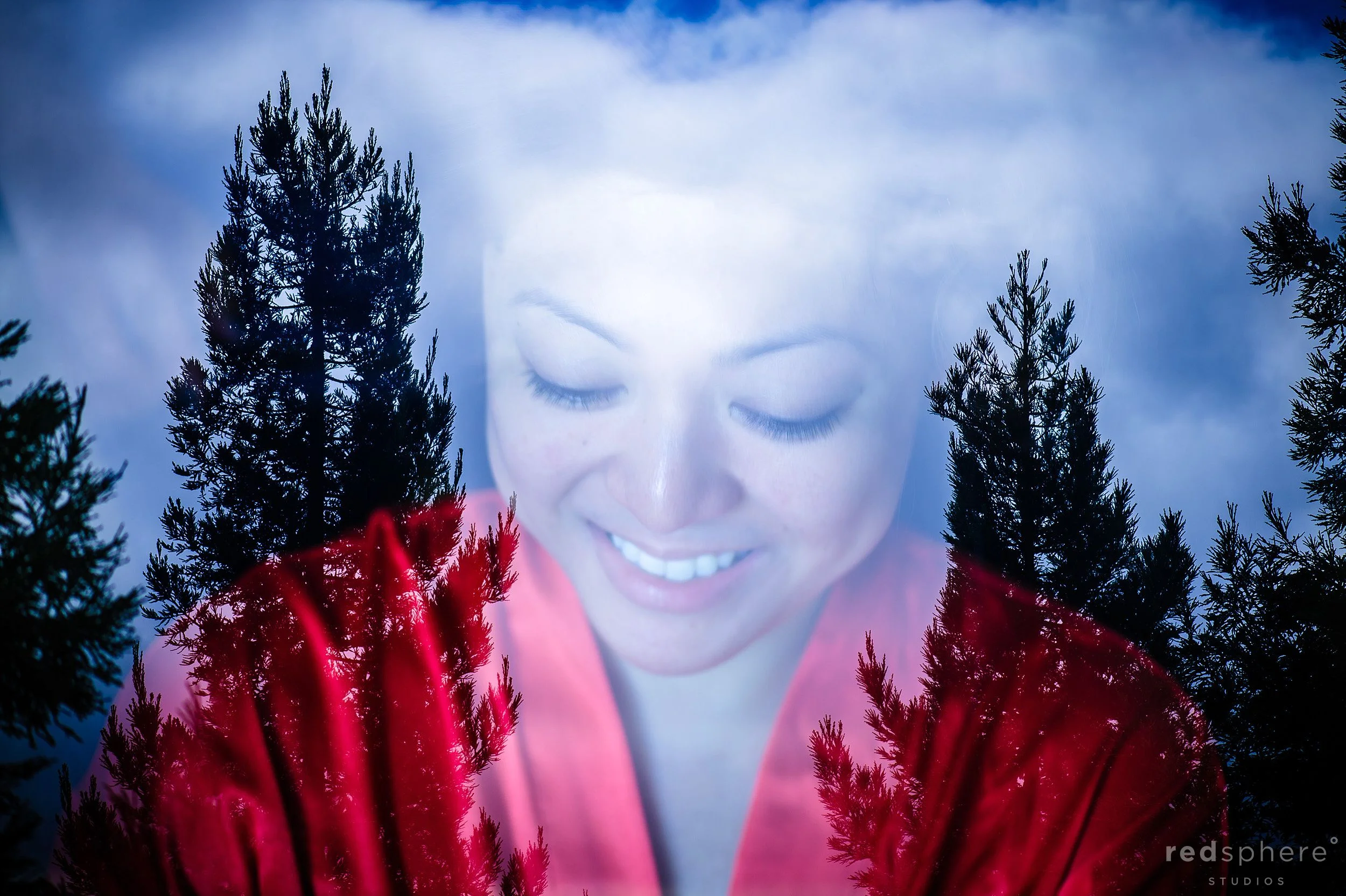 Bride Window Reflection Before Her Big Day, Red Silk Robe, Crow Canyon Country, Danville