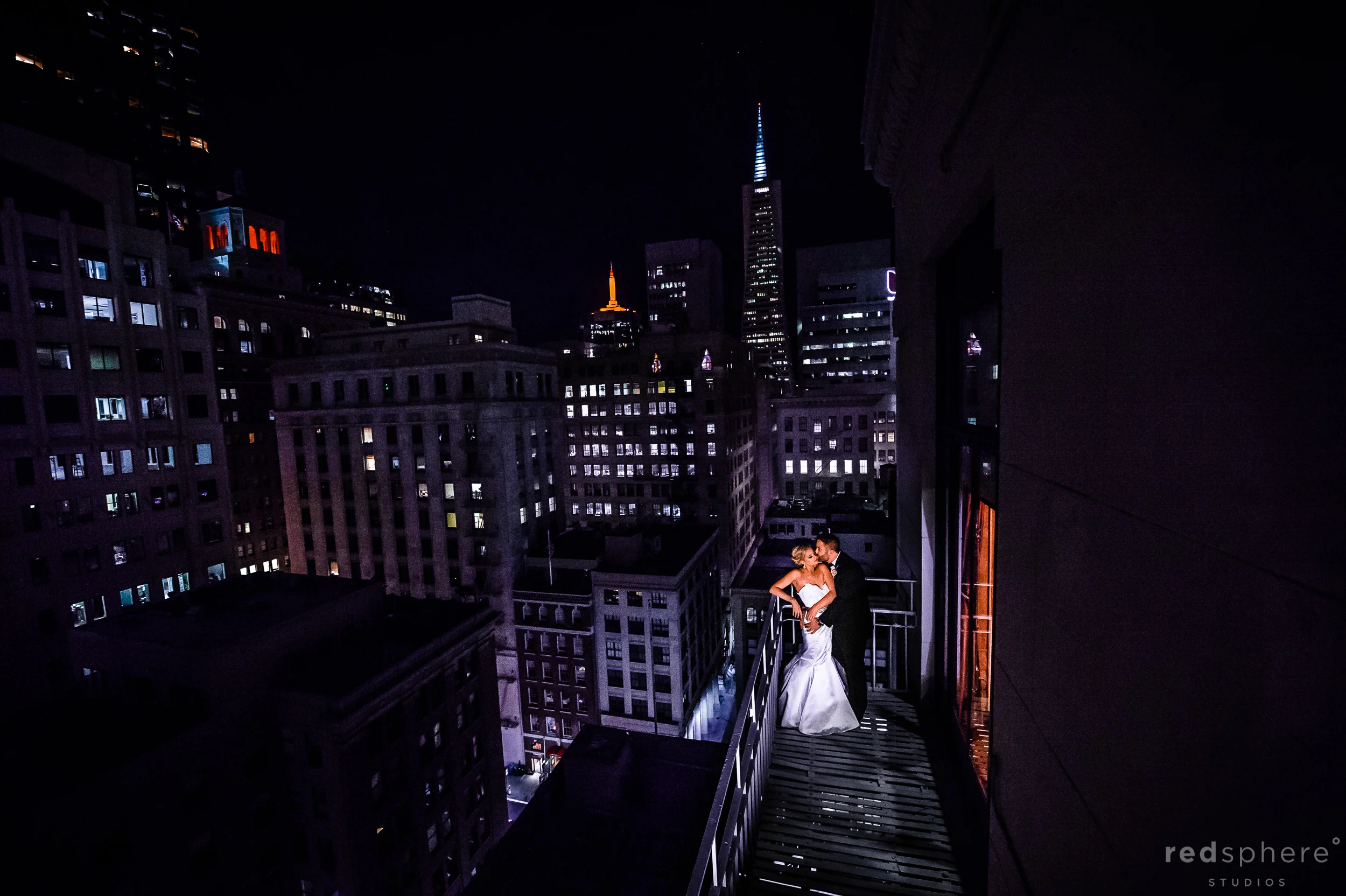 Bride and Groom On a Balcony at City Club San Francisco