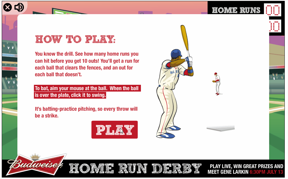 Users could play the game within the display ad. Early on, we determined that the game was too difficult. Since we wanted a positive brand experience, if a player was struggling after 3 pitches, the game was made easier.