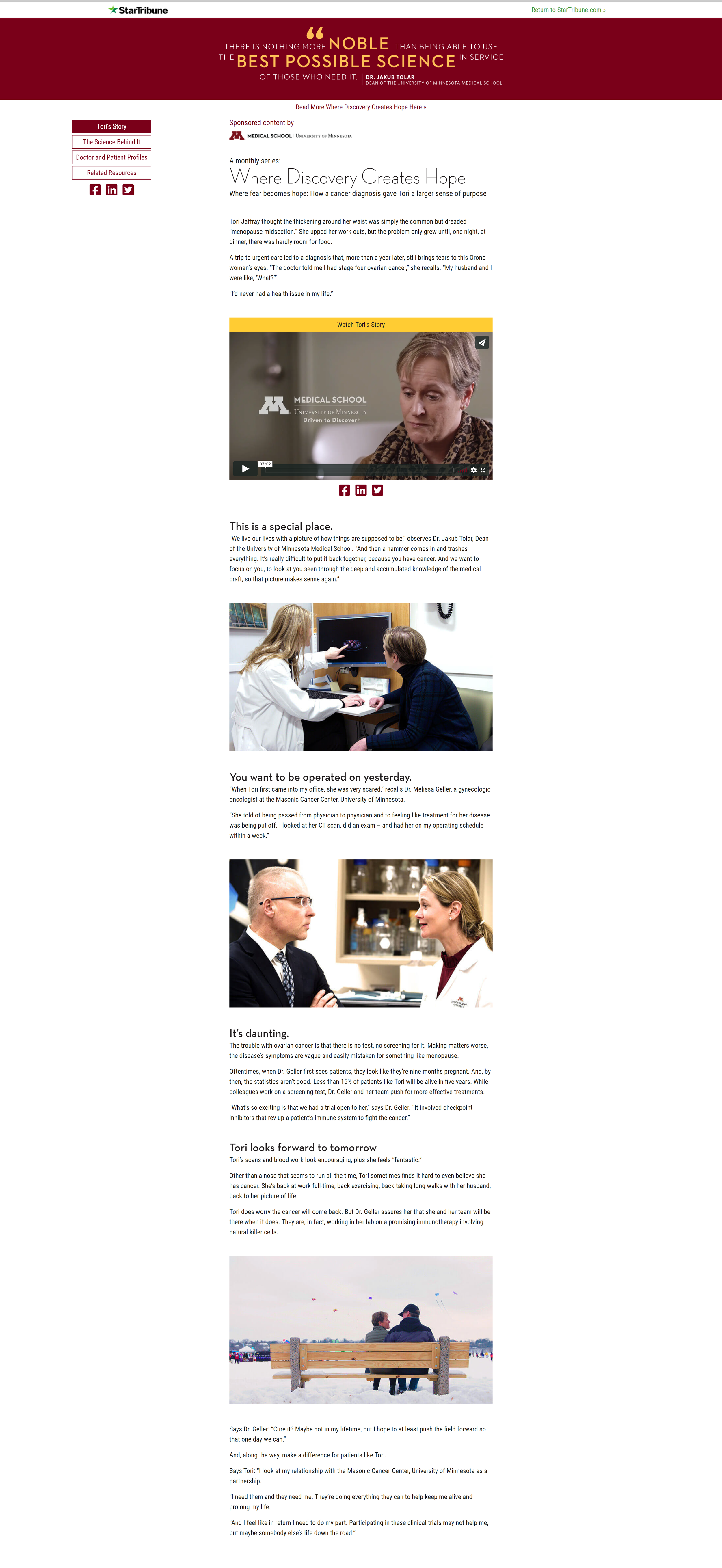 Top portion of each Web page shares the narrative and video content.