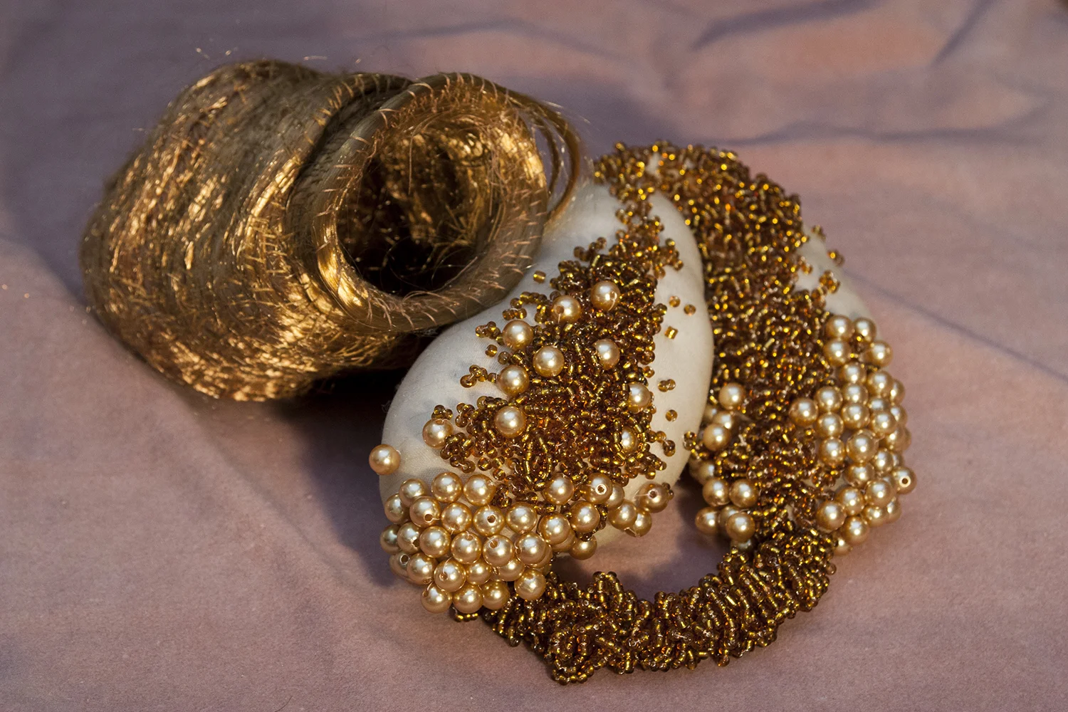  Kimberley Pace and Jess Tan,&nbsp; Untitled , 2017, Nylon stockings, wadding, glass beads, glass pearls, synthetic wig hair, thread, dimensions variable. Image courtesy of the artists. 