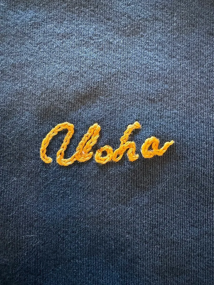 Hand-Embroidered Letter Raglans.  Aloha &amp; Mahalo.  Limited quantities available now in shop and online at link in bio