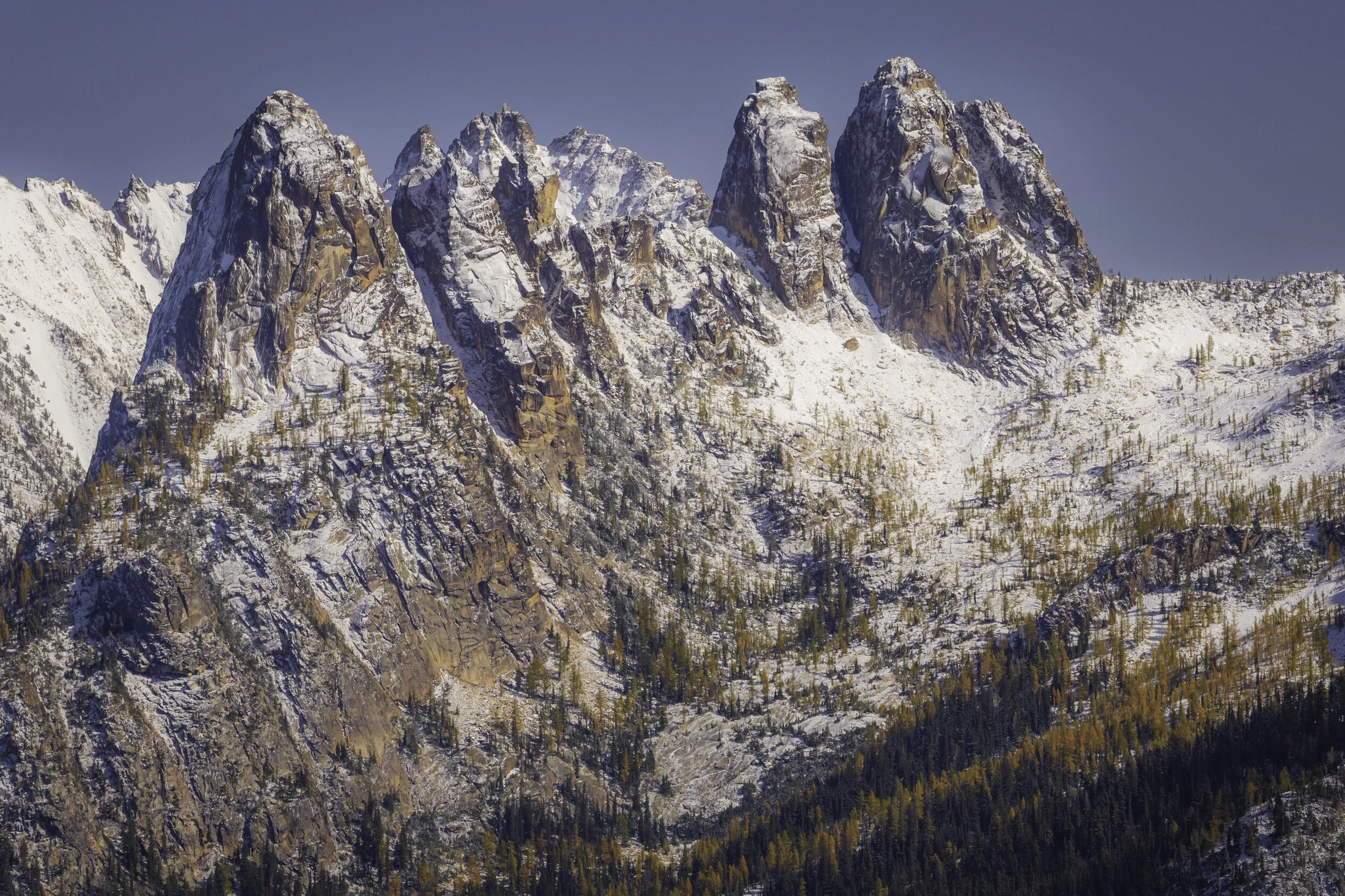 Rainy Pass. Maple Pass - Liberty Bell group in the snow above a