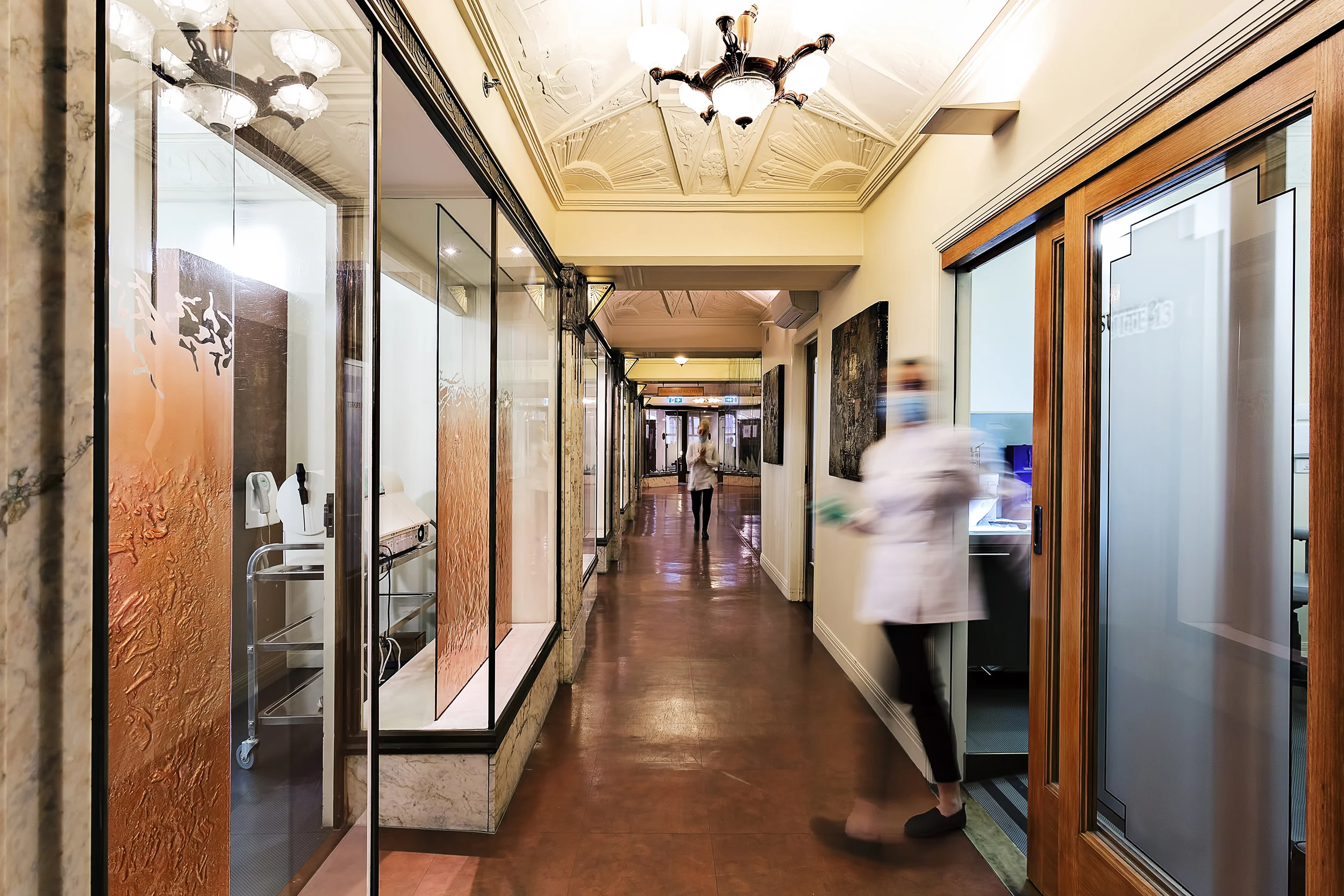 The unique hallways of Smile Solutions in the Manchester Unity Building.