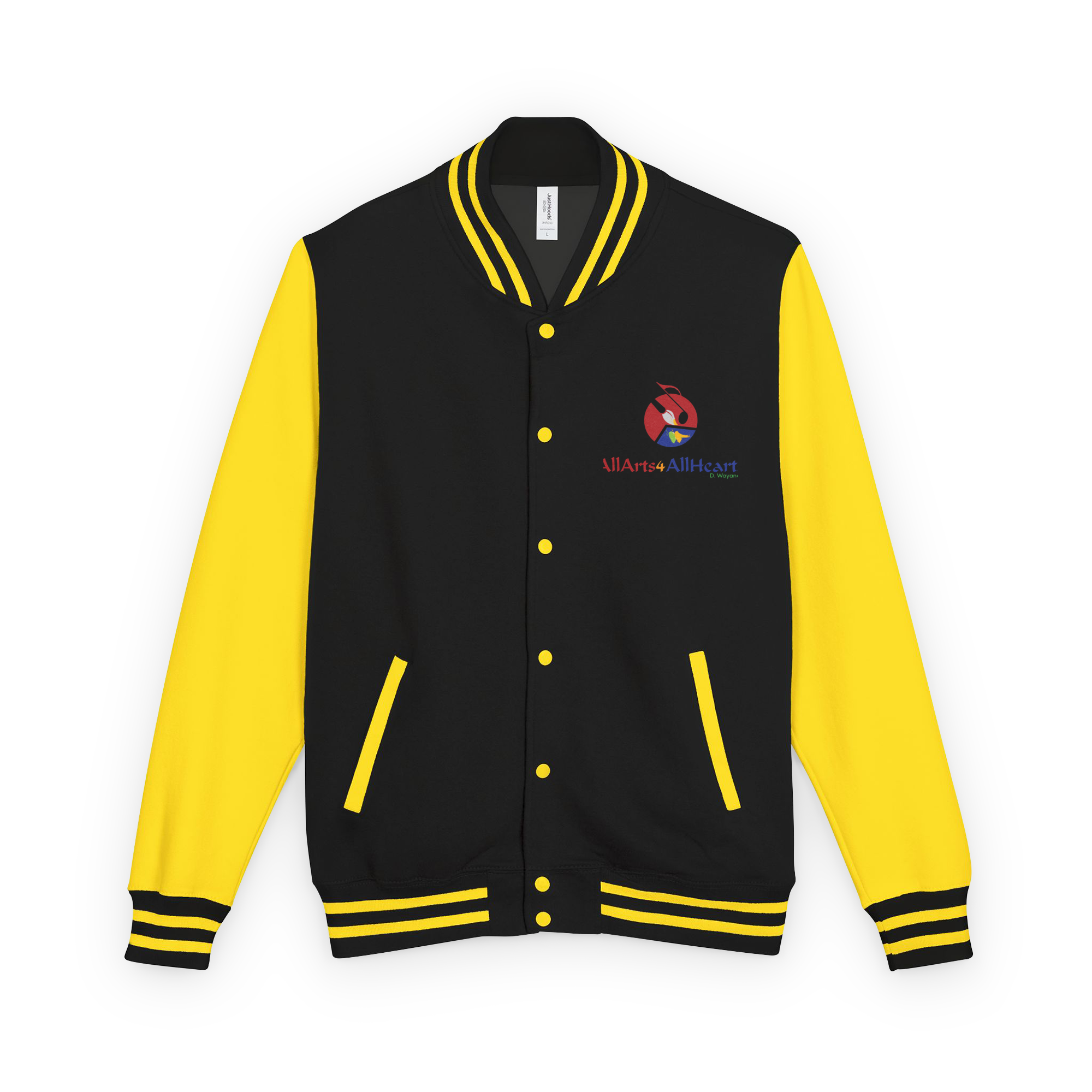 unisex-heavyweight-letterman-jacket-jet-black-sun-yellow-front-6a2e034cef58c.png