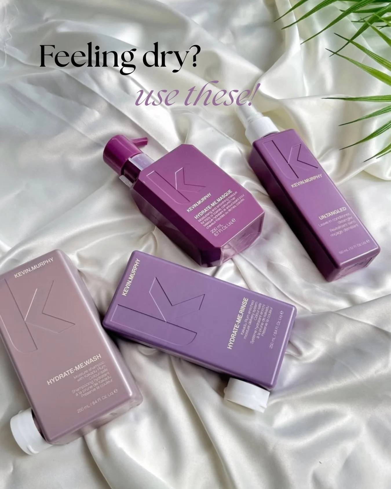 Struggling with dehydration and brittle hair? 

@kevin.murphy.australia HYDRATE.ME Range is your go to for replenishing dryness and bringing life back to your hair! 💜

.
.
.
.
.
.
.
#kevinmurphy #hyradtion #freshhair