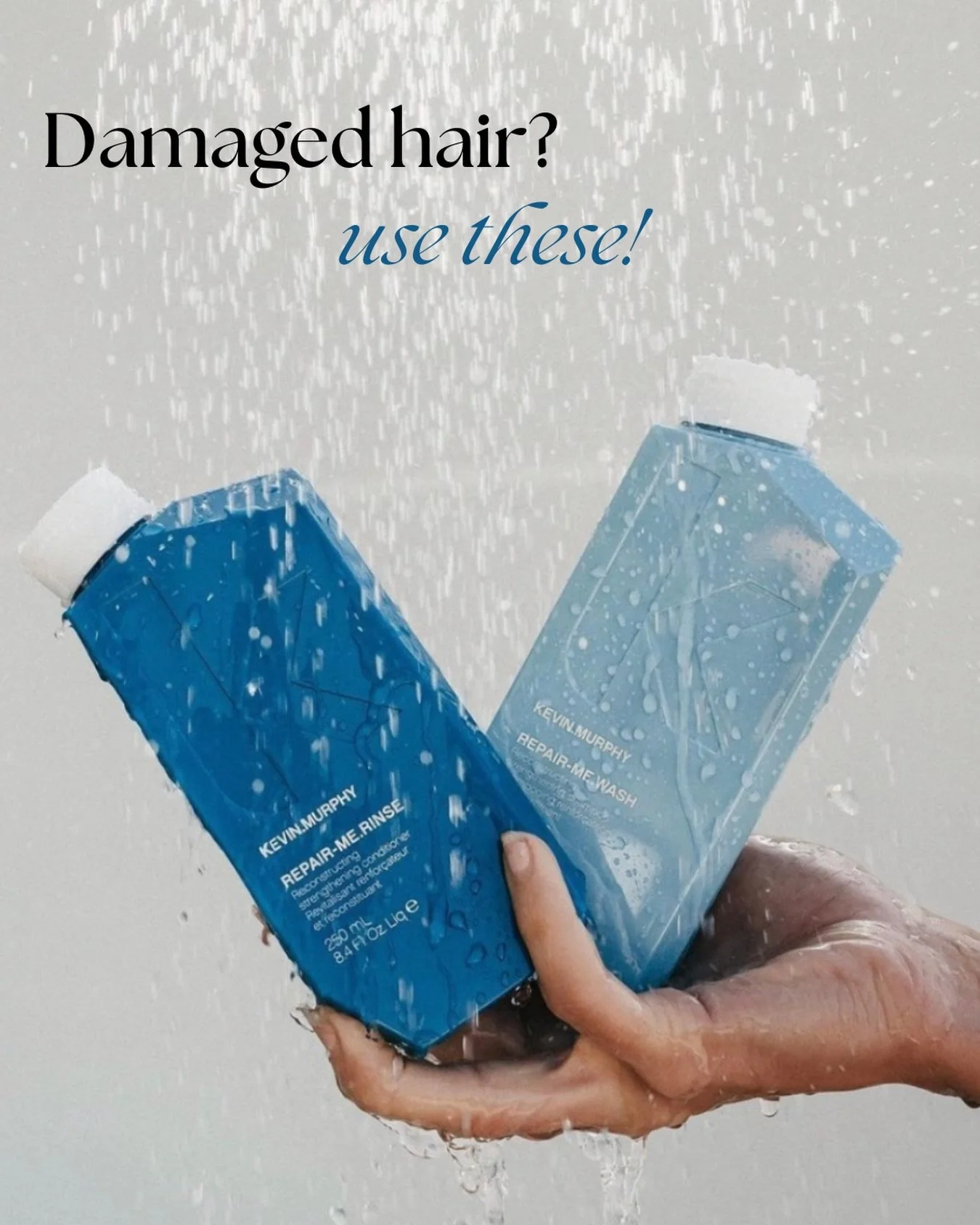 Damaged? Dry? 
@kevin.murphy.australia REPAIR.ME range is the ideal solution for any hair type to rejuvenate hair health! 💙
.
.
.
.
.
#shampoo #conditioners #repairproducts #breakagehair #hairhealth