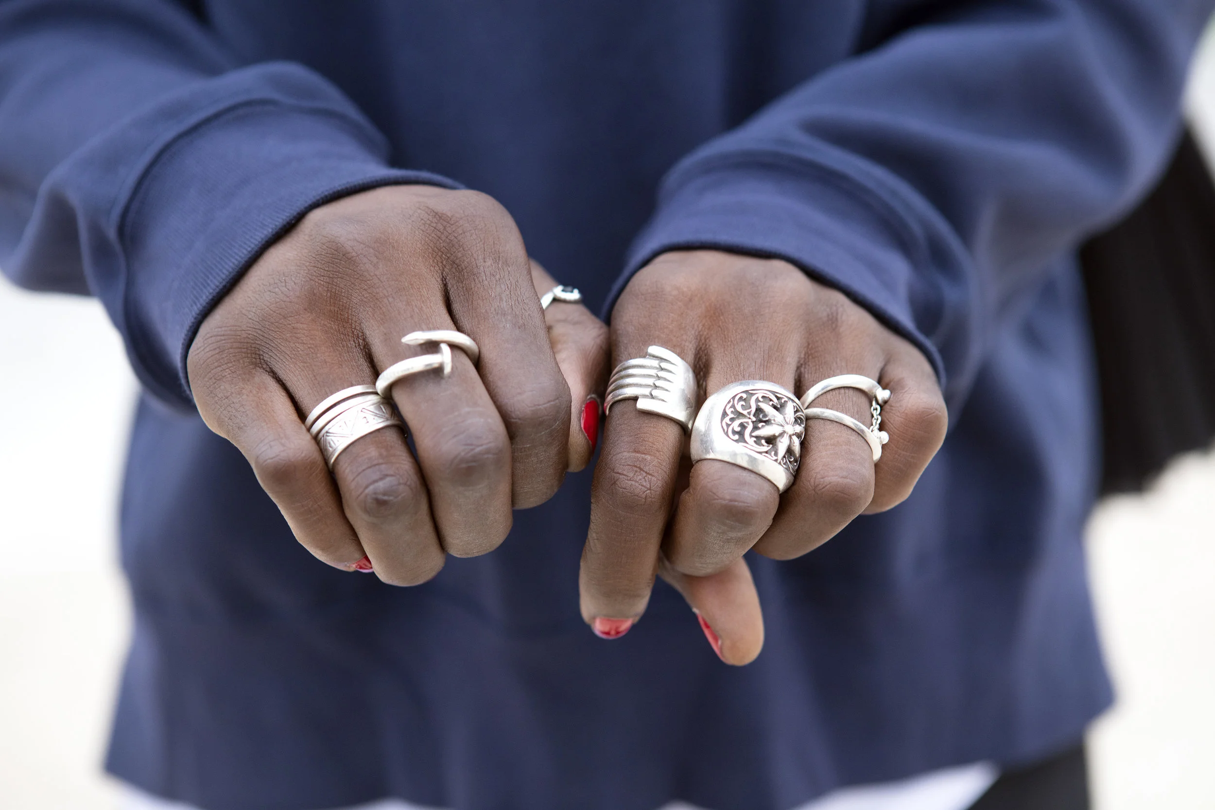 Sweat: NIKELAB x SACAI. Rings: Chrome Hearts.