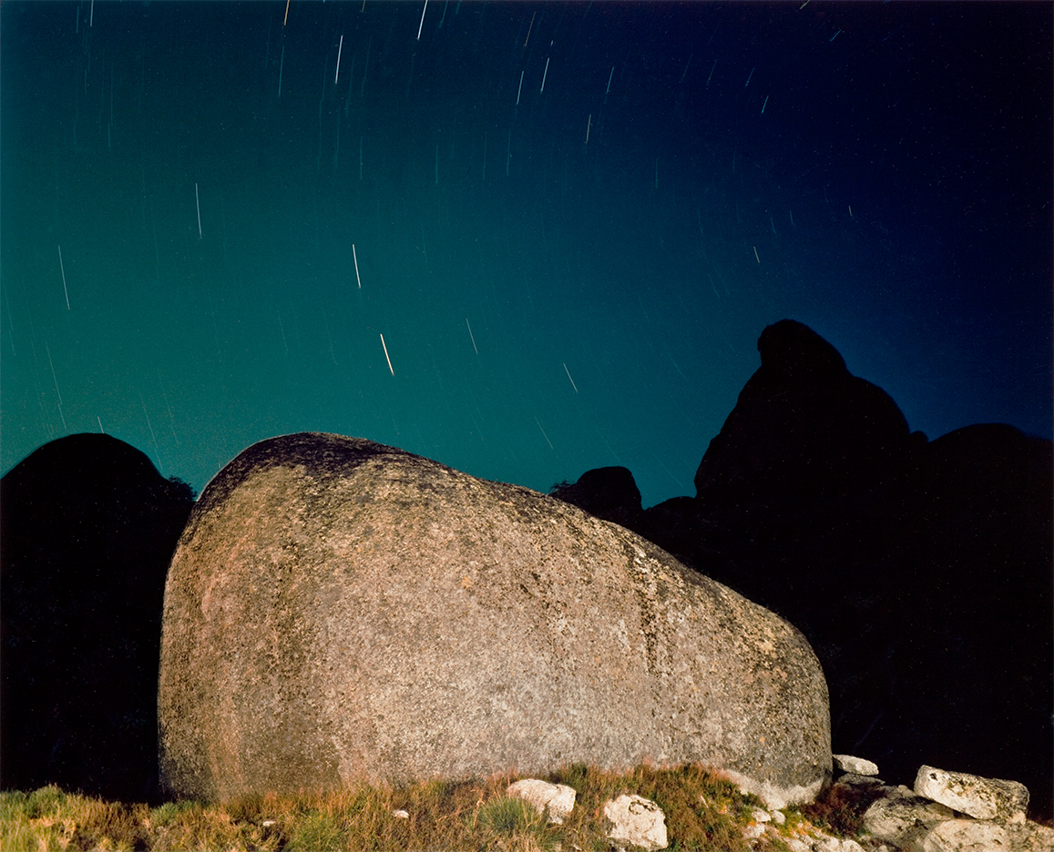 Land of Time Granite Stone with Mountains in Silhouette & Stars in Motion 1981 (Mount Buffalo, Victoria) Print size variable