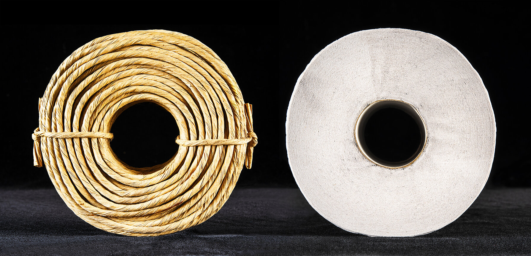    Duologue    The Bizarre Tale of a Roll of Twine  and a Roll of Toilet Paper   2020 (Found objects)  45cm x 93cm  Archival pigment print on 310gsm cotton rag paper    