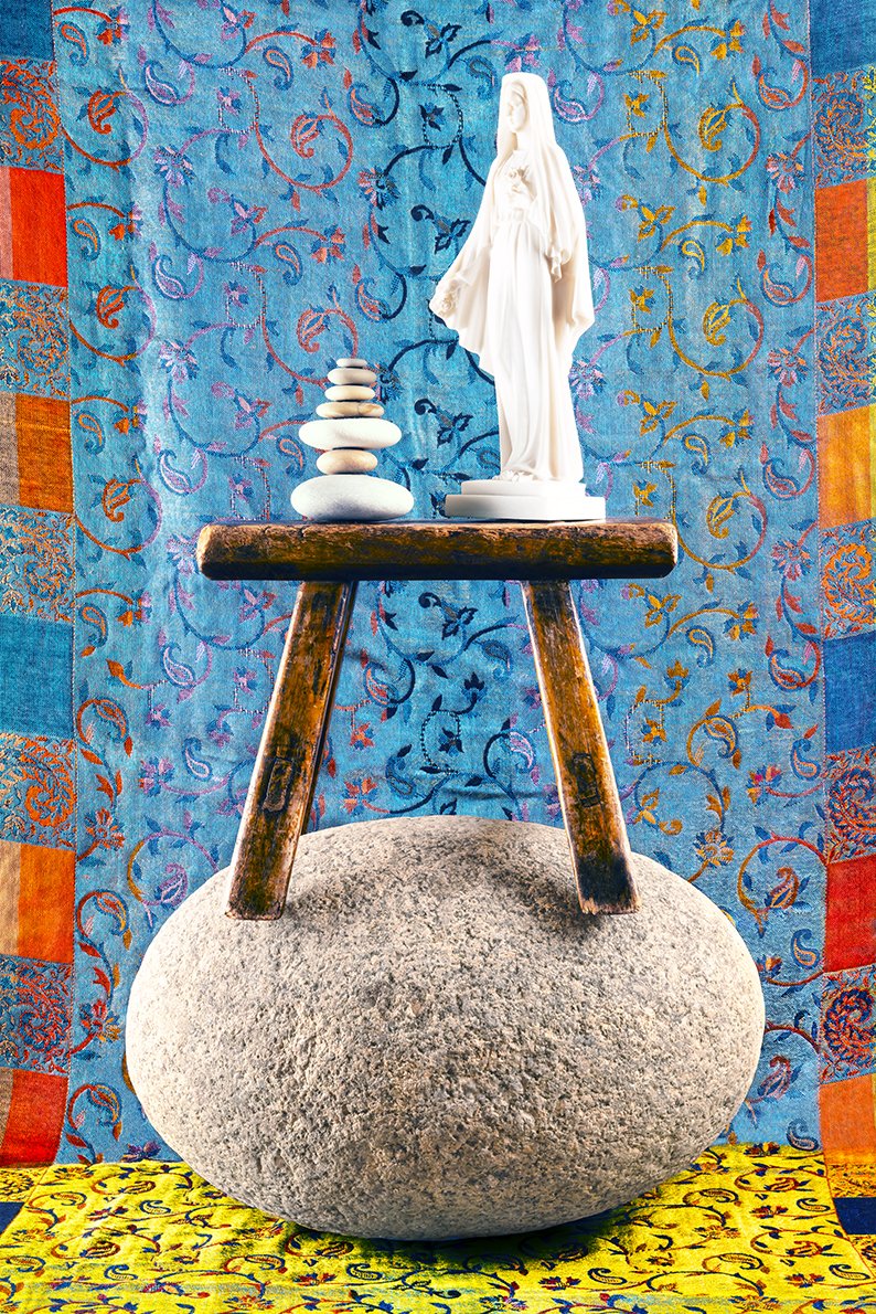    Chance Encounters    A Stone, A Stool, A Stack of  Stones, A Statue  2023 90cm x 60cm Archival pigment print  on 310gsm cotton rag  