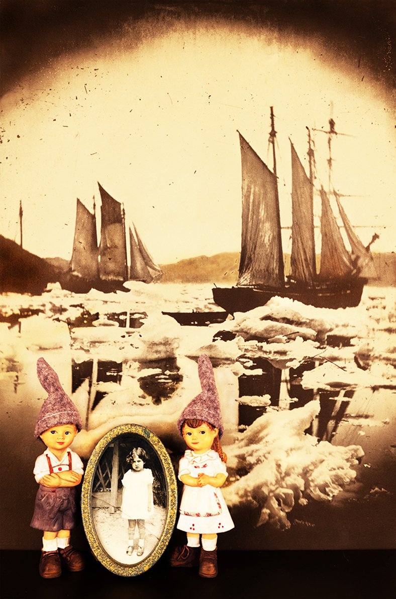    Chance Encounters    An Imaginary Journey: A Girl &amp;  Her Friends ‘Hansel’ &amp; ‘Gretel’  with a Backdrop of an Arctic  Photograph by William Bradford  2023 [Original photograph - William Bradford (1823-1892),  Schooners in Arctic Ice  c1899] 