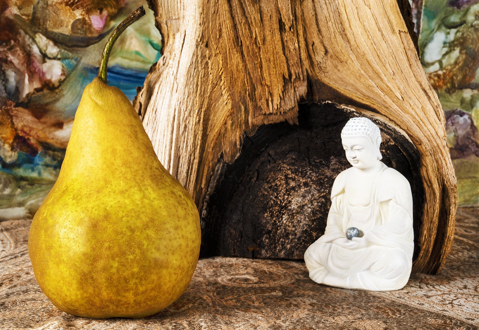    Spiritual  gallery   Buddha Contemplating the Stillness of a Pear  2022 81cm x 118cm 