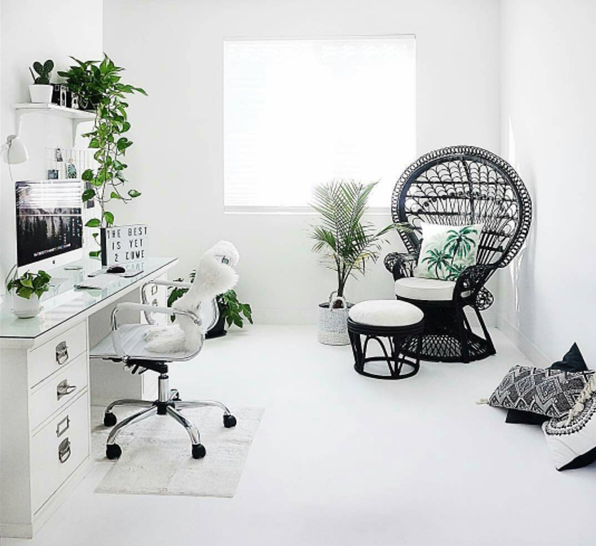 A little or a lot of greenery is essential for healthy living. With air purifying properties, why stop at just one plant?! Image courtesy of the.little.grey.house via The Workspace Stylist .