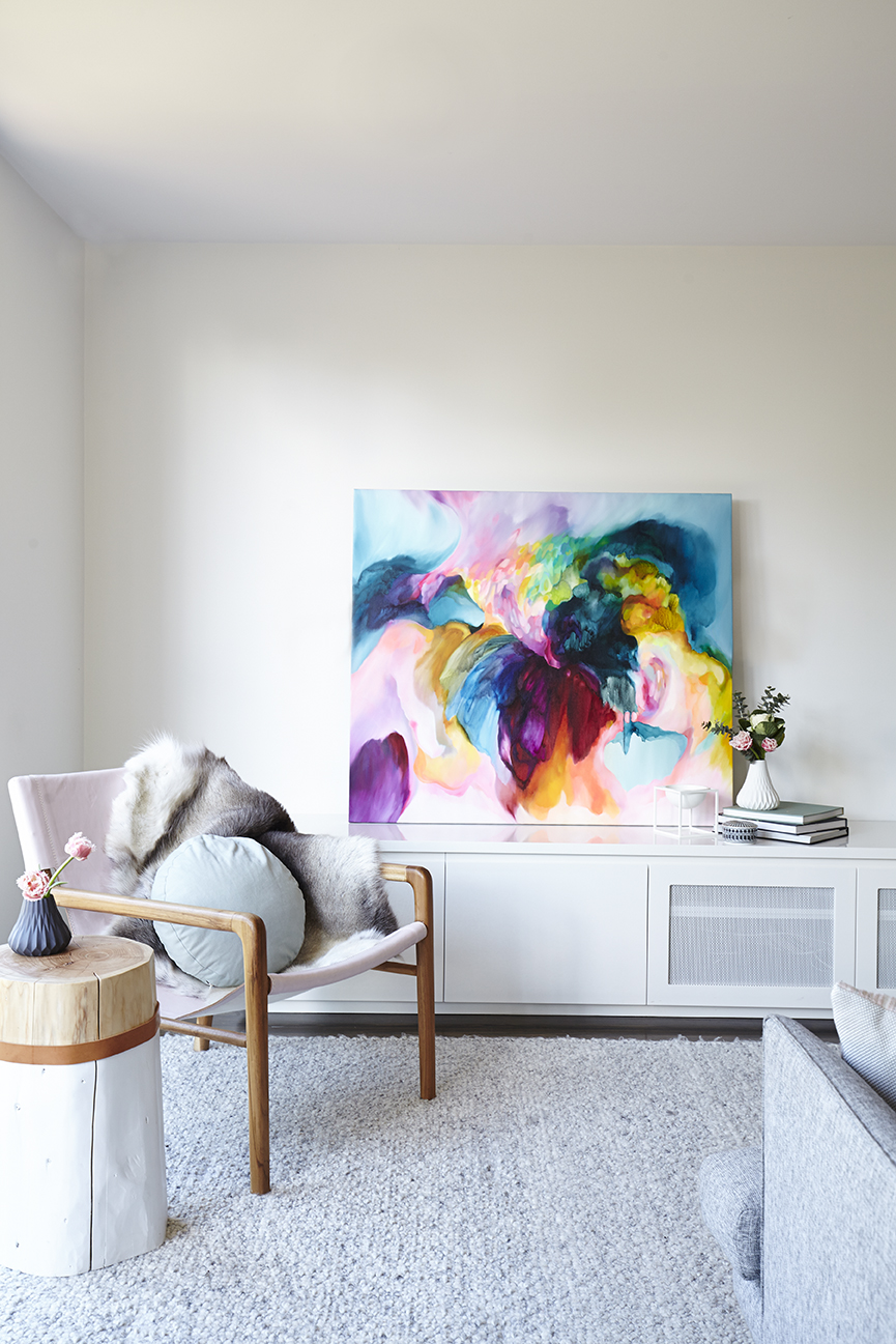 Maitland Street Interiors, Sarah Elshaug, Interior Stylist Melbourne, The Glen Iris Project, Jewels Stevens, Original Artwork, Scandi Living Room, The Retreat Stylist