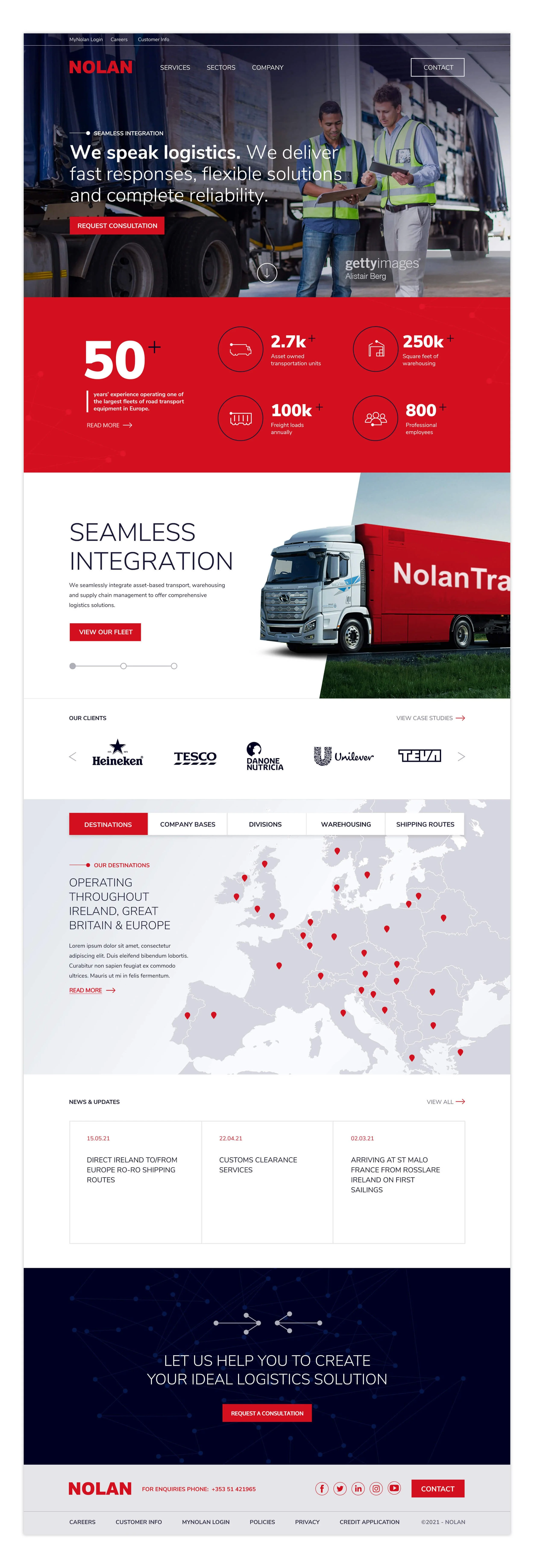  From the user research, we learned that customers were more interested in routes than destinations or territories so  we designed an interactive map that would illustrate all the land and shipping routes in an immediate way.  