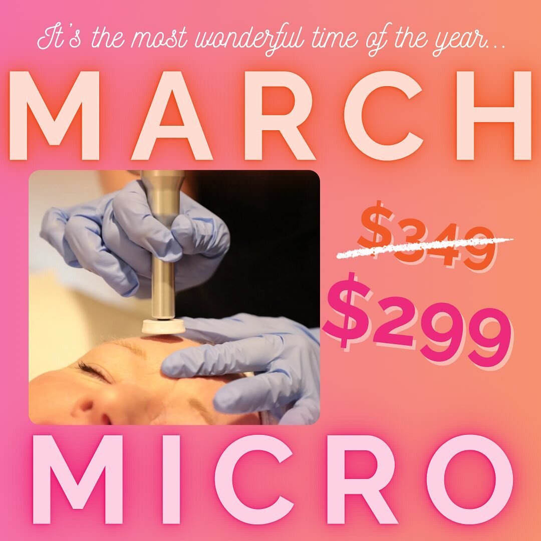 March Micro is BACK!! 

If you&rsquo;re looking for BIG results with minimal downtime, it&rsquo;s time to try Microchanneling - at our lowest price of the year! For the entire month of March, take $50 off your first Microchanneling session. 

The sch