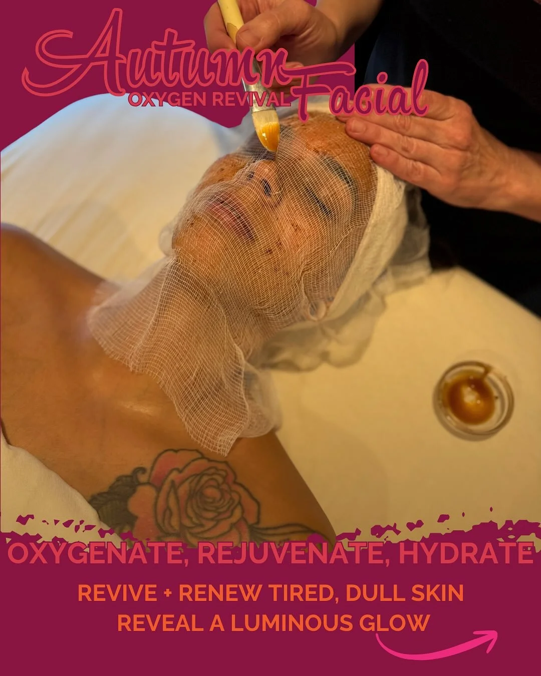 Revitalize your skin with our Autumn Oxygen Revival Facial. This powerhouse treatment combines an AHA gentle exfoliation paired with stimulating Hungarian Paprika to smooth texture, brighten skin tone and increase cellular turnover. Complete with our