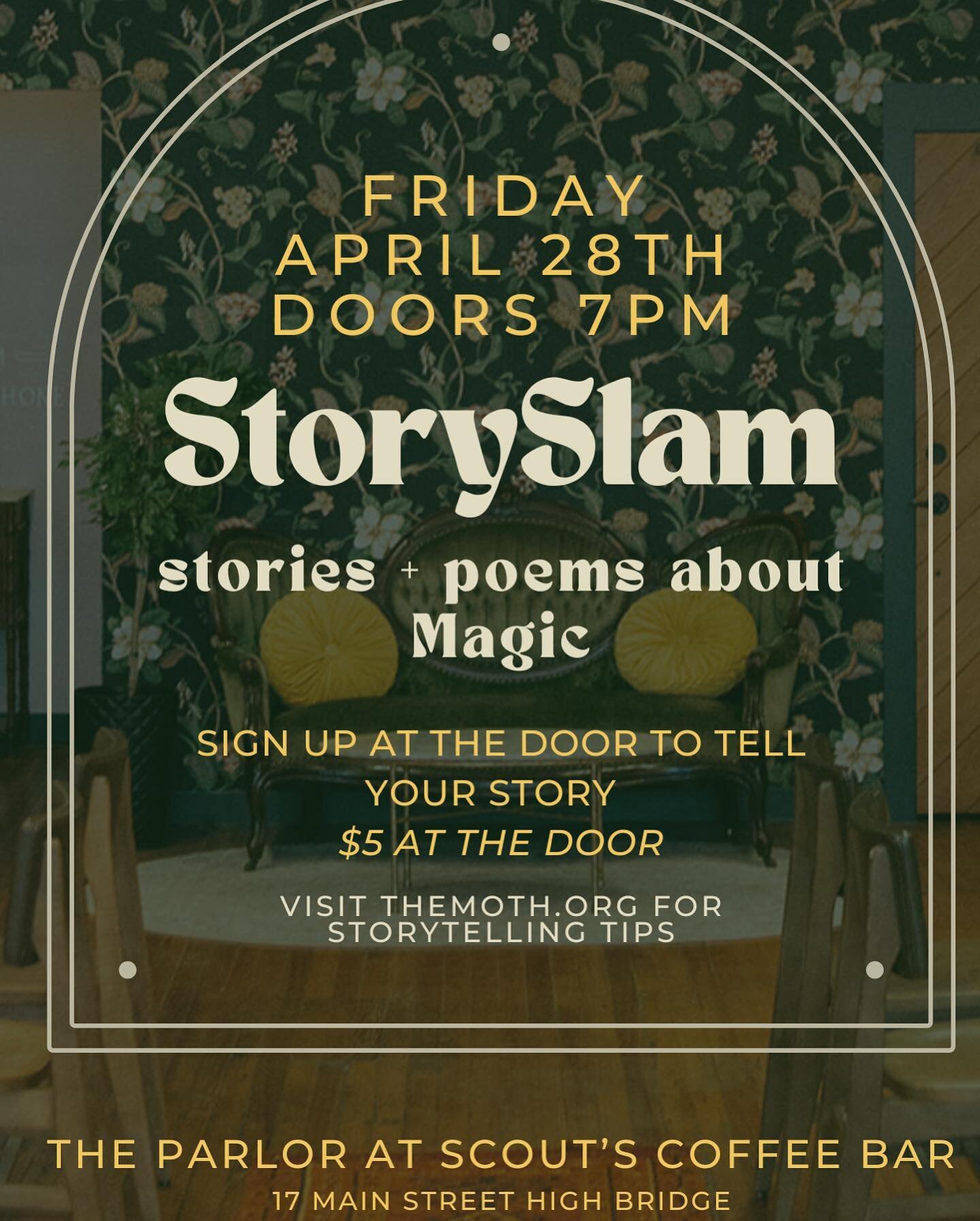 Calling all storytellers and poets!  Join us for our April StorySlam tomorrow.  Doors open at 7!