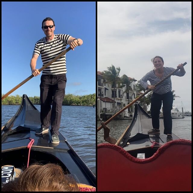 Mangio il vento (I eat the wind)! Both Giuliana and I were out there in pretty breezy conditions, but nothing to keep us from rowing! 💪🏼🇮🇹 #windrider #gondolier #gondoliere #gondoliera #windyday #naples #naplesfl #naplesflorida