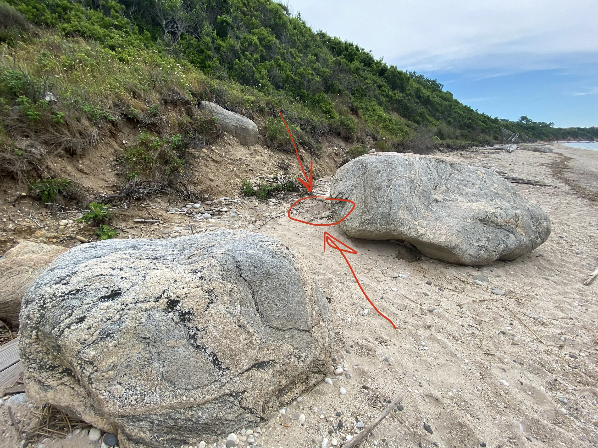Treasure lies at the back side of this rock.  At the base.