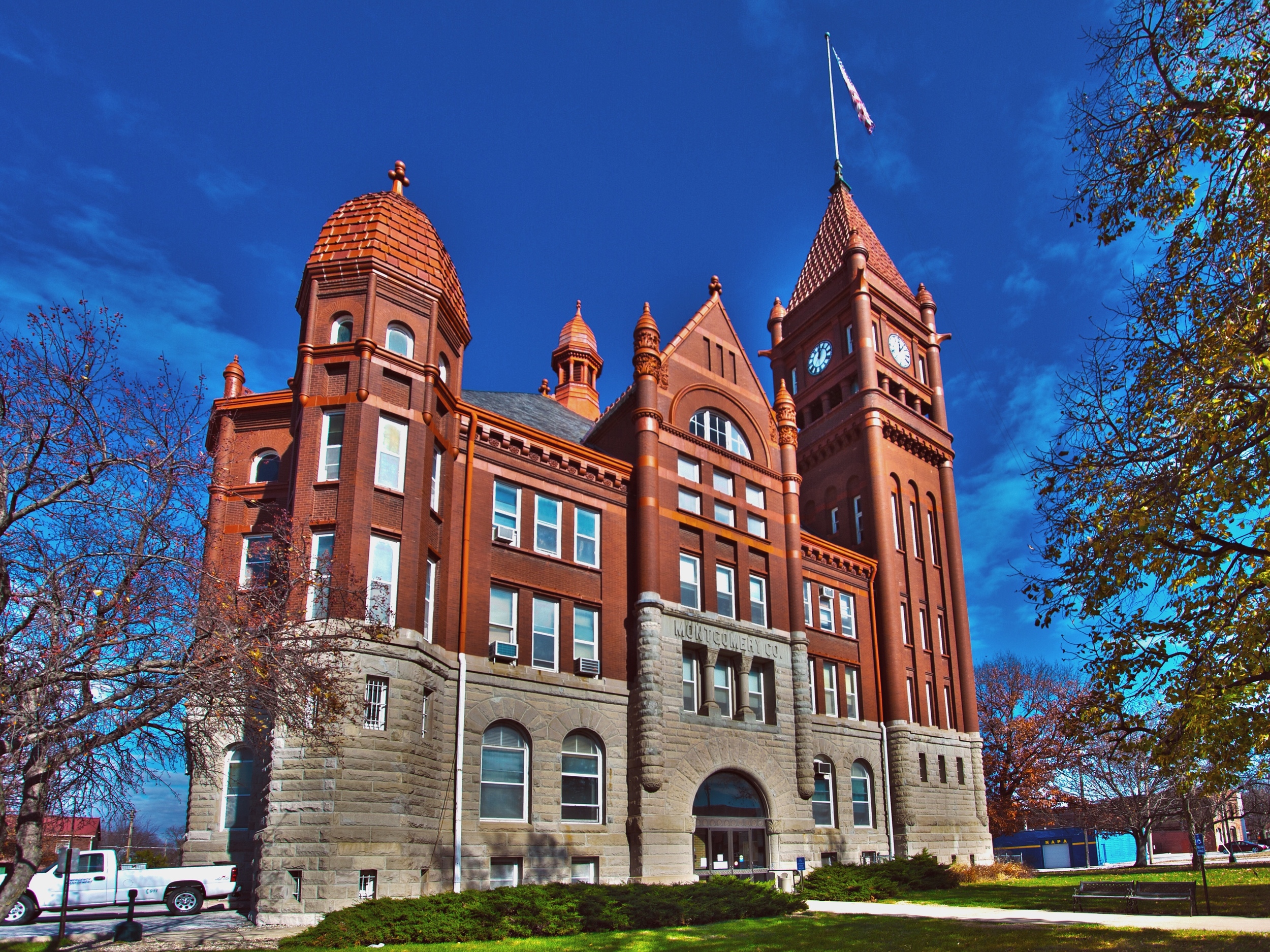 The Montgomery County Courthouse is located in Red Oak, Iowa, one block east of Broadway on Coolbaugh Street.