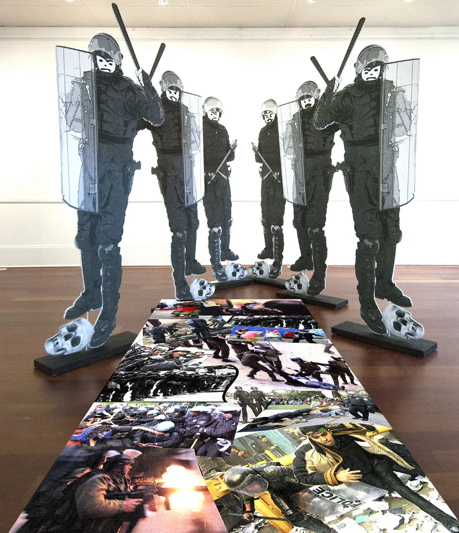 Excessive Force Installation Mixed Media Figures 76 x 32" each
