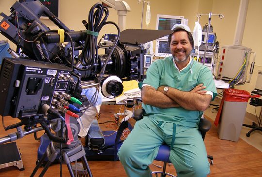 Directing broadcast commercials in Bethesda Memorial's surgical suite