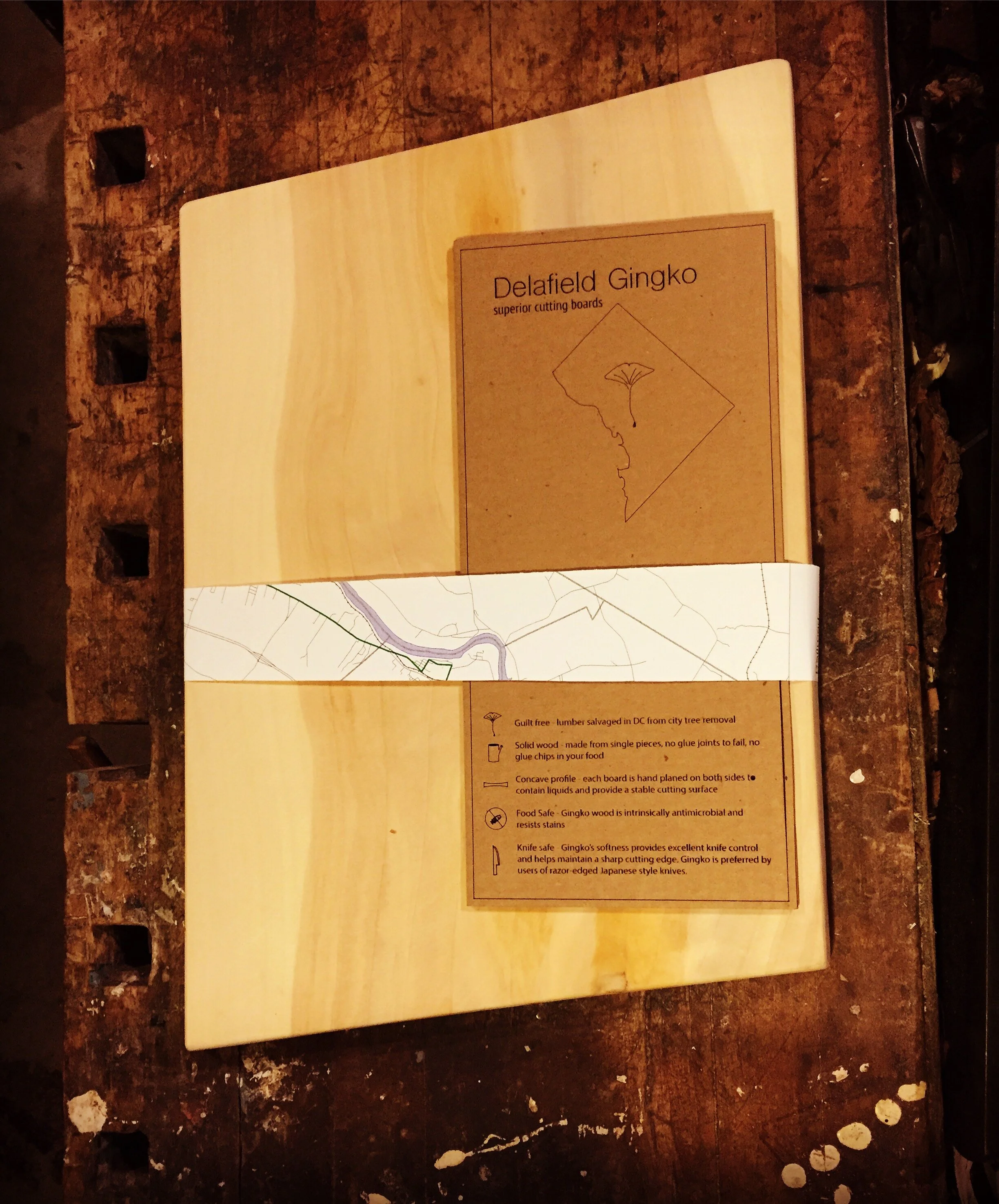 Delafield Gingko Cutting Board handmade from reclaimed DC wood
