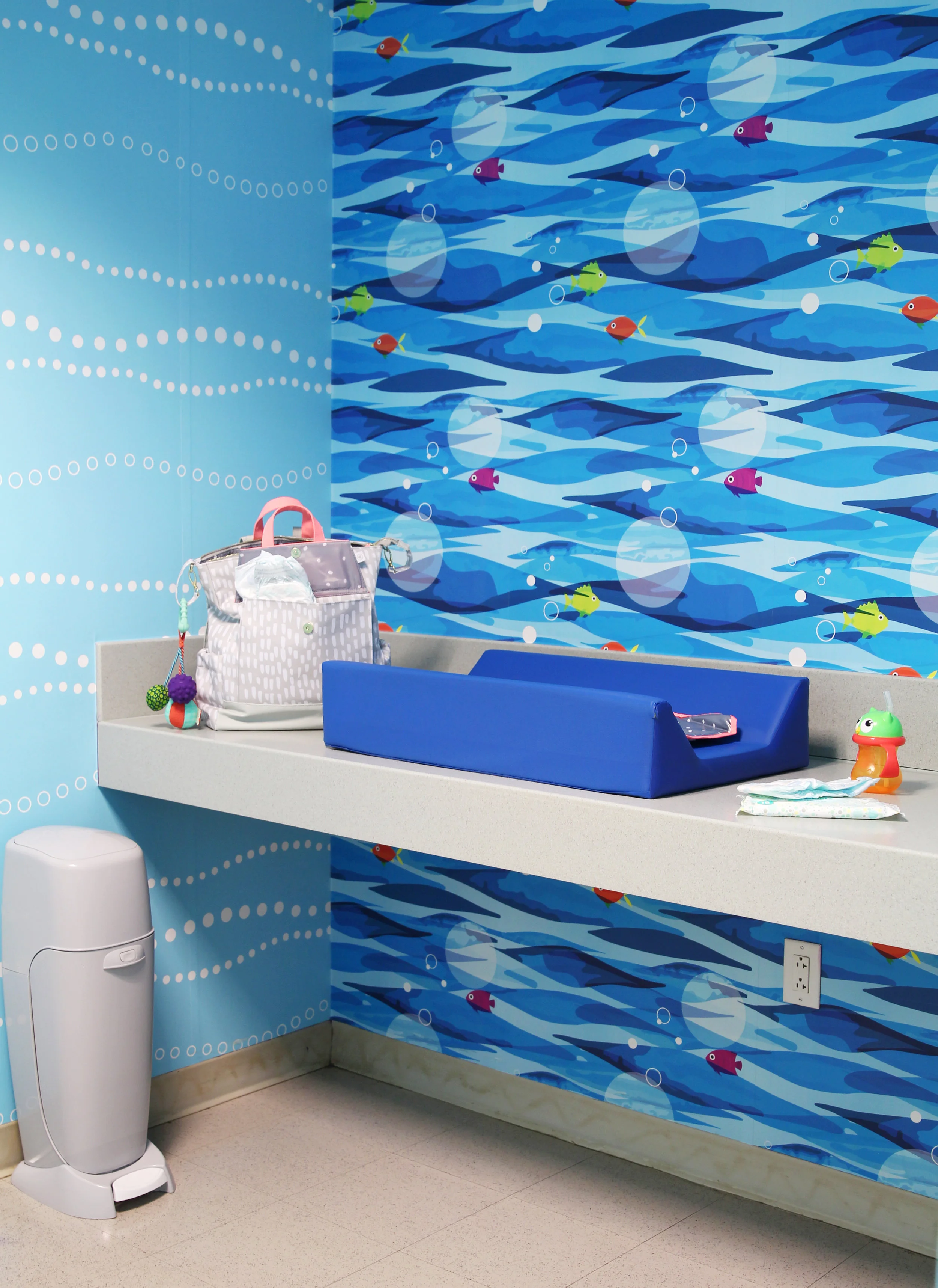 The changing area got a facelift too! Here you can see how the two patterns blend, installed side-by-side. 