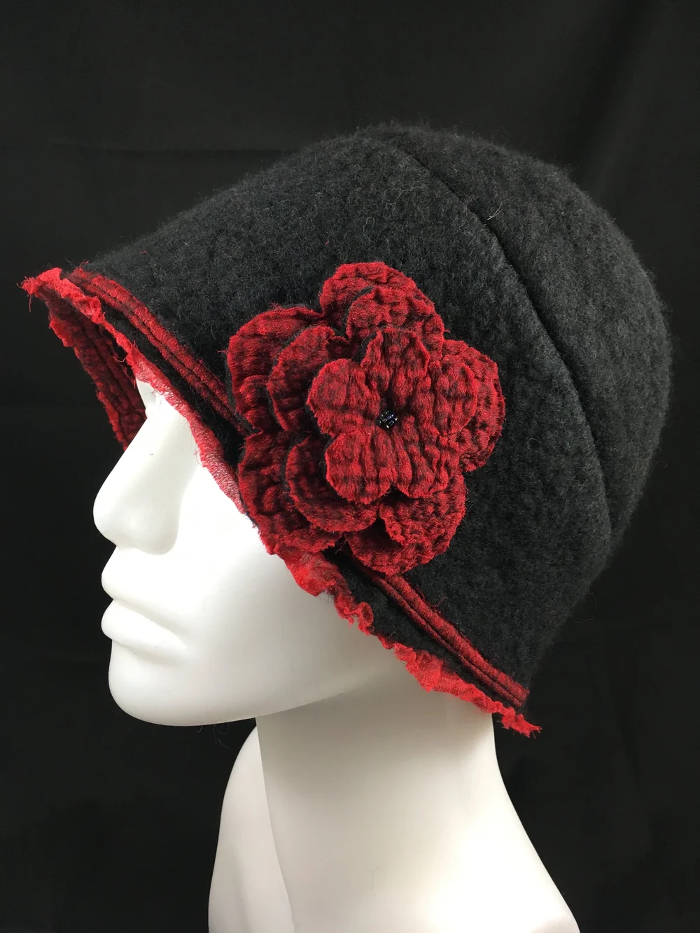 Nne West Flower Applqué Wool Felt Cloche Hat | Cloche Hat, Black Wool