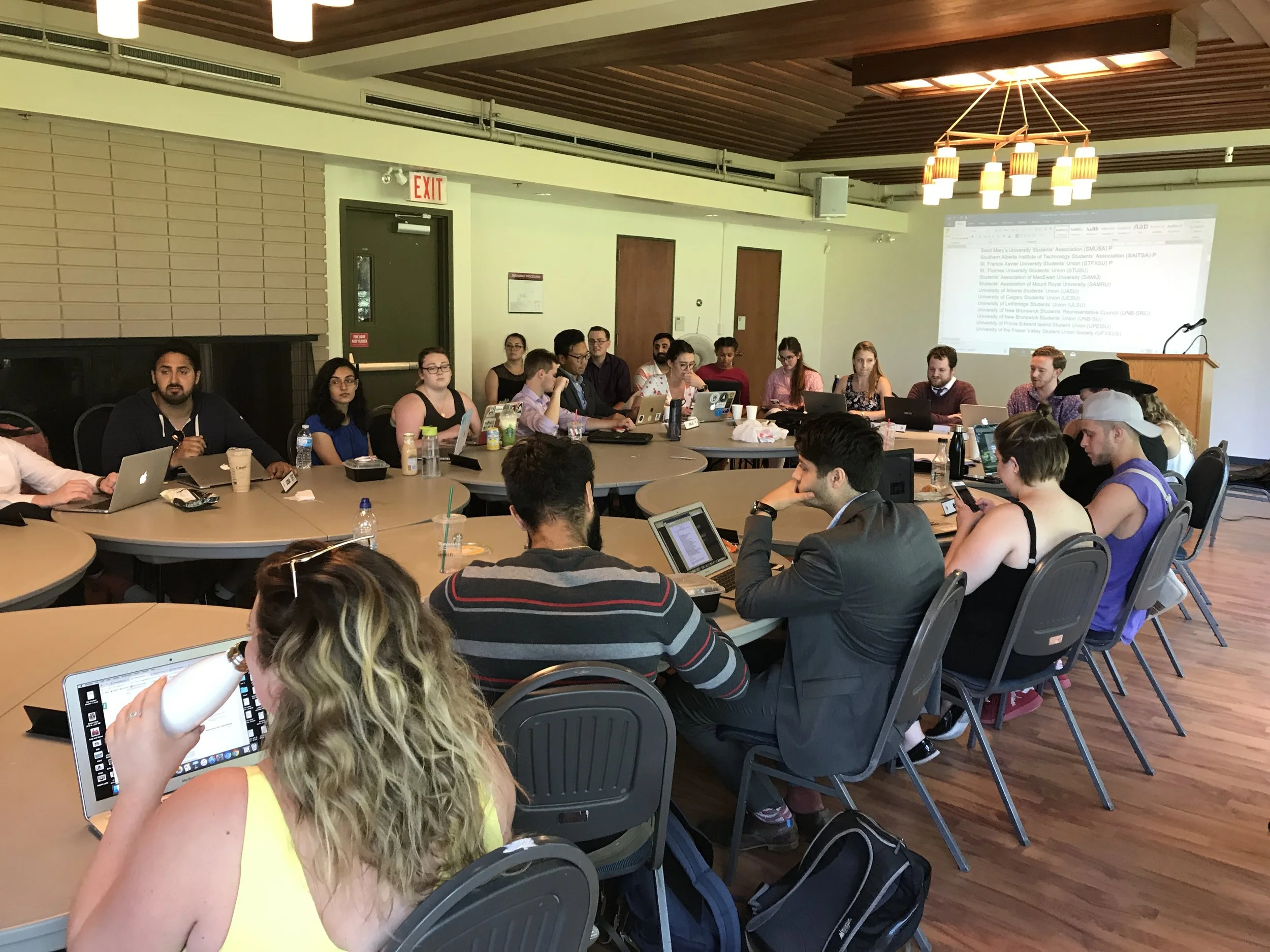 Student government representatives gathered in a meeting to vote on policy priorities to bring to Parliament. 