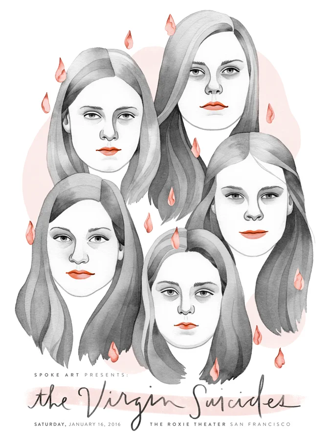 Limited edition film poster for The Virgin Suicide s commissioned by Spoke Art for a screening at the Roxie.