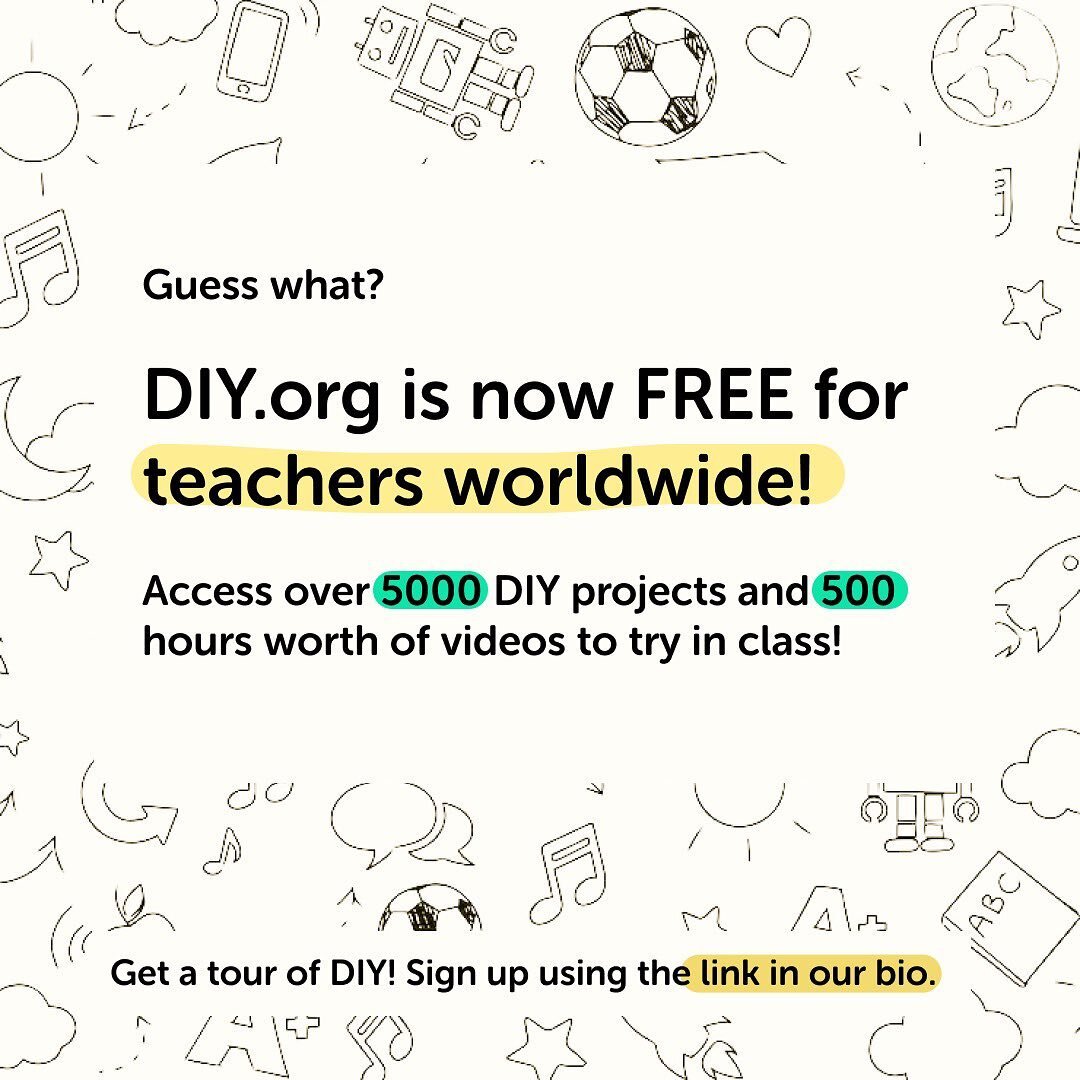 Sign up before the 15th of September to get free accounts for you and all your students! 

Bring the power of DIY to your classroom - Pick from over 5000 projects and 500 hours worth of DIY videos to try in class.

#teachers #teachersofinstagram #tea