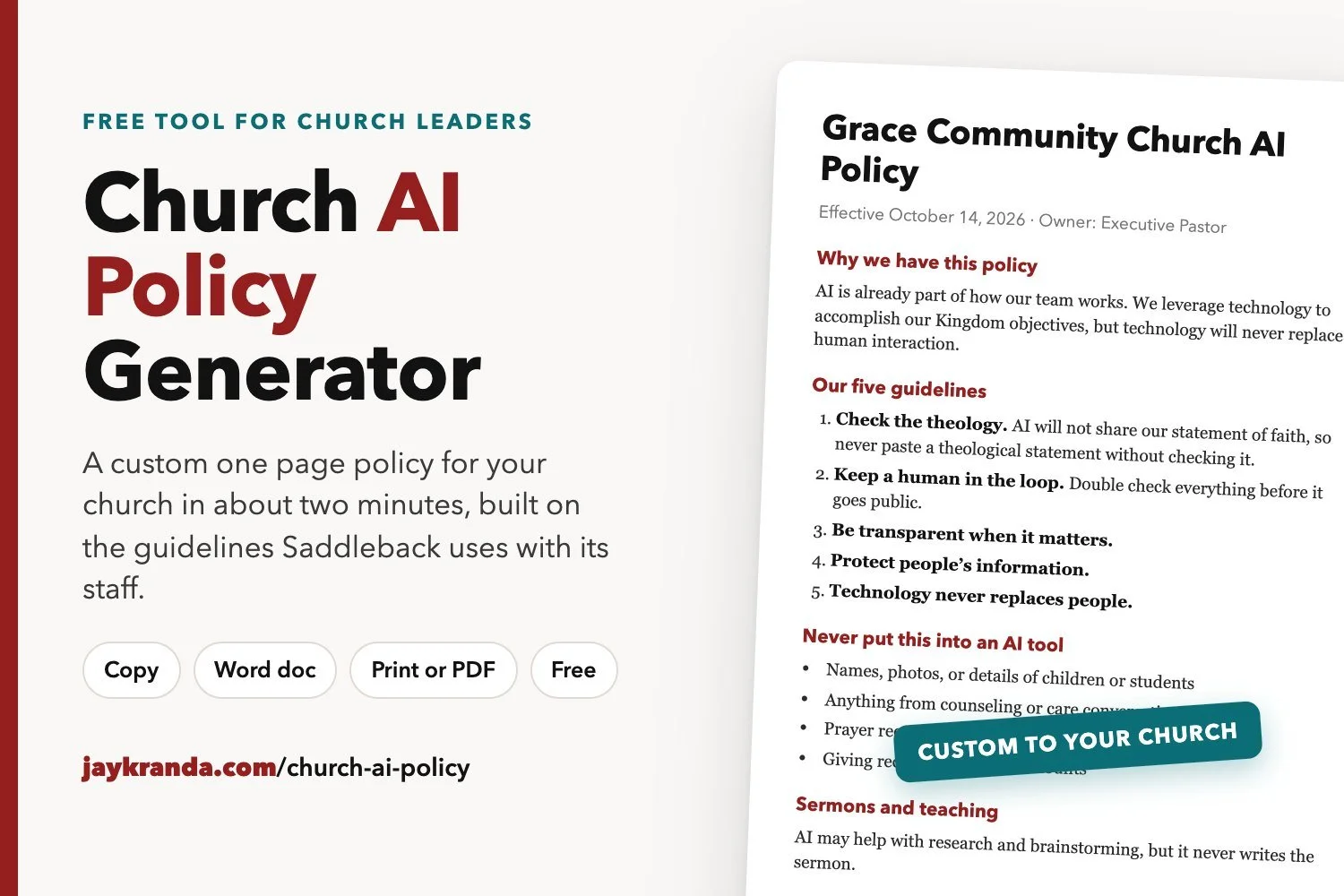 Free Church AI Policy Generator: Build Yours in 2 Minutes
