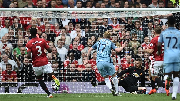 De Bruyne gives Man City the lead. (Photo by Oli Scarff/AFP/Getty Images)