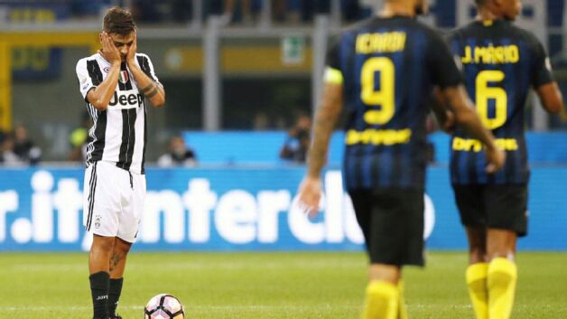 Dybala cannot believe himself when Inter score what'd prove to be the winner in the Derby d'Italia. (Photo via Getty Images)